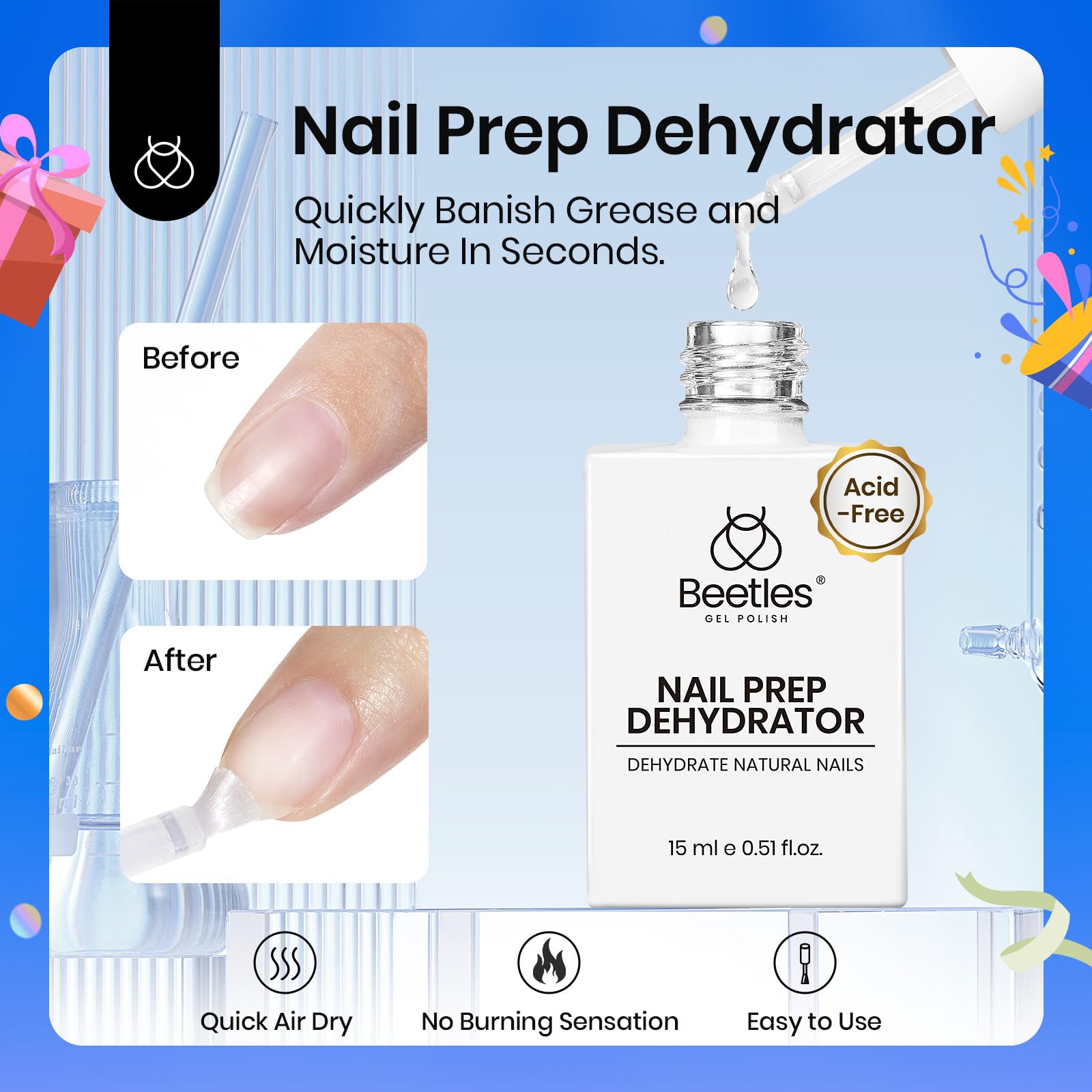 Nail Dehydrator and Primer Set - Acid Free HEMA Free Natural Prep for Long-Lasting Nails