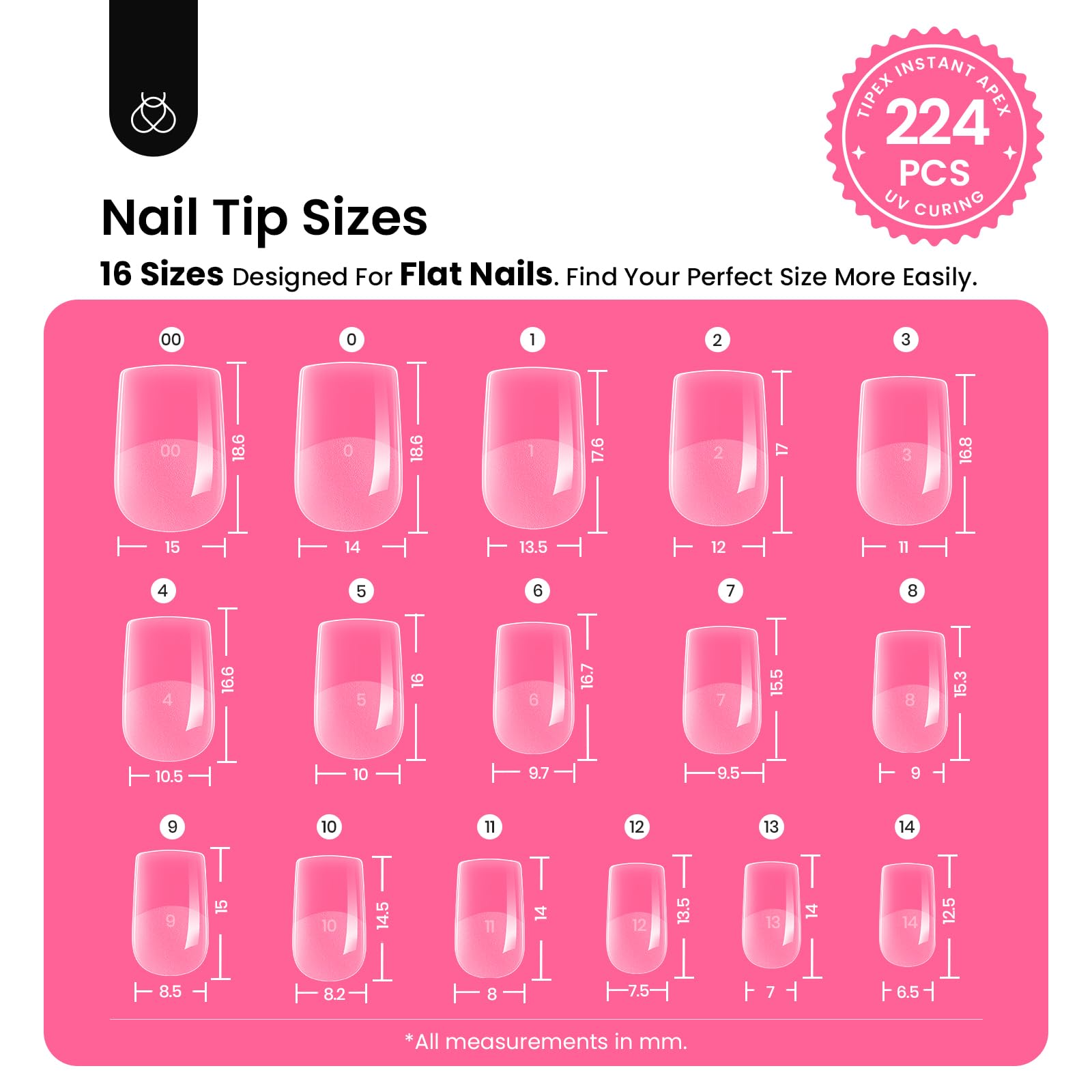 Beetles Tipex Instant Apex Nail Tips Kit - Extra Short Squoval 224Pcs 16 Sizes