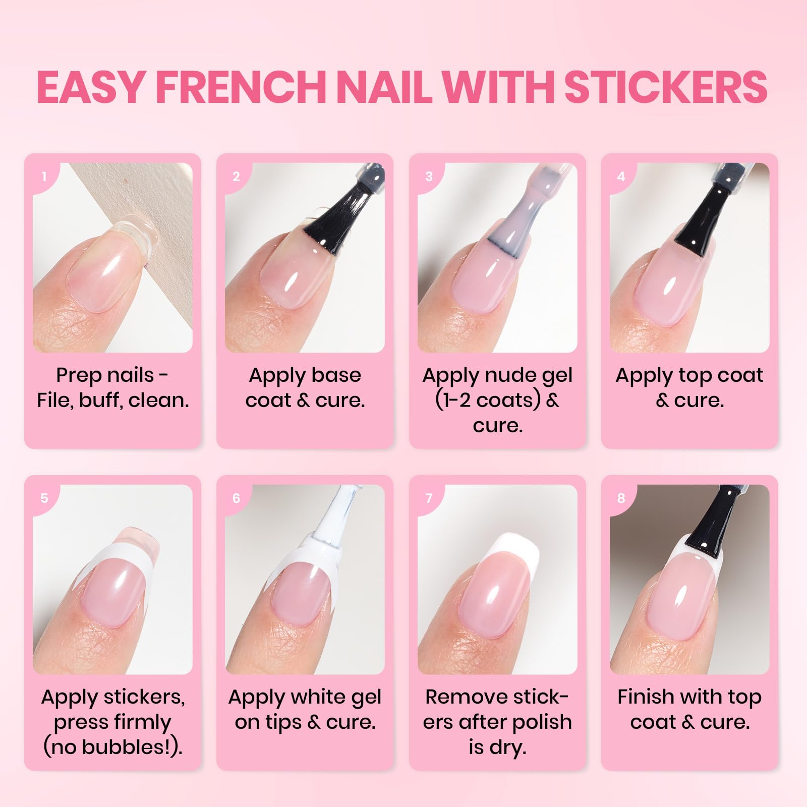 Beetles French Tip Gel Polish - Blush Moonlight 15ML with French Tip Stickers Hema Free