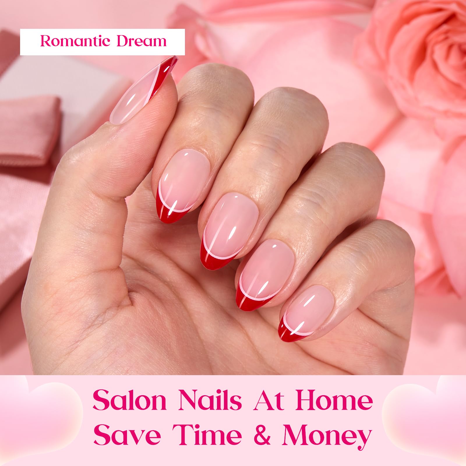 Beetles Valentine Nails Press Romantic Dream - 192 Pcs 16 Sizes 3 Colors Short Almond French Tip Press On Nails