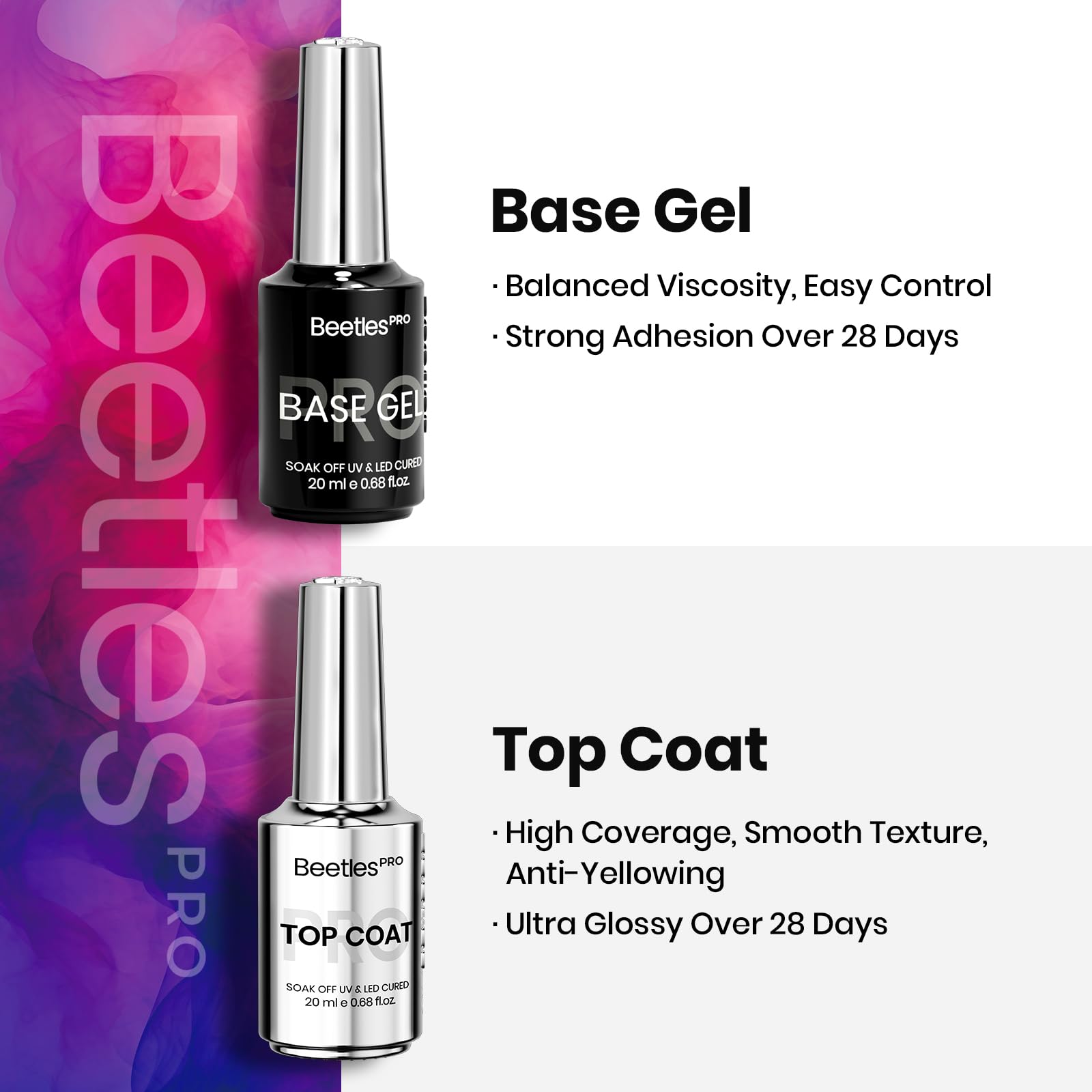 Beetles Pro Gel Top Coat and Base Gel Nail Polish - 20ml Upgraded Super Shine Finish