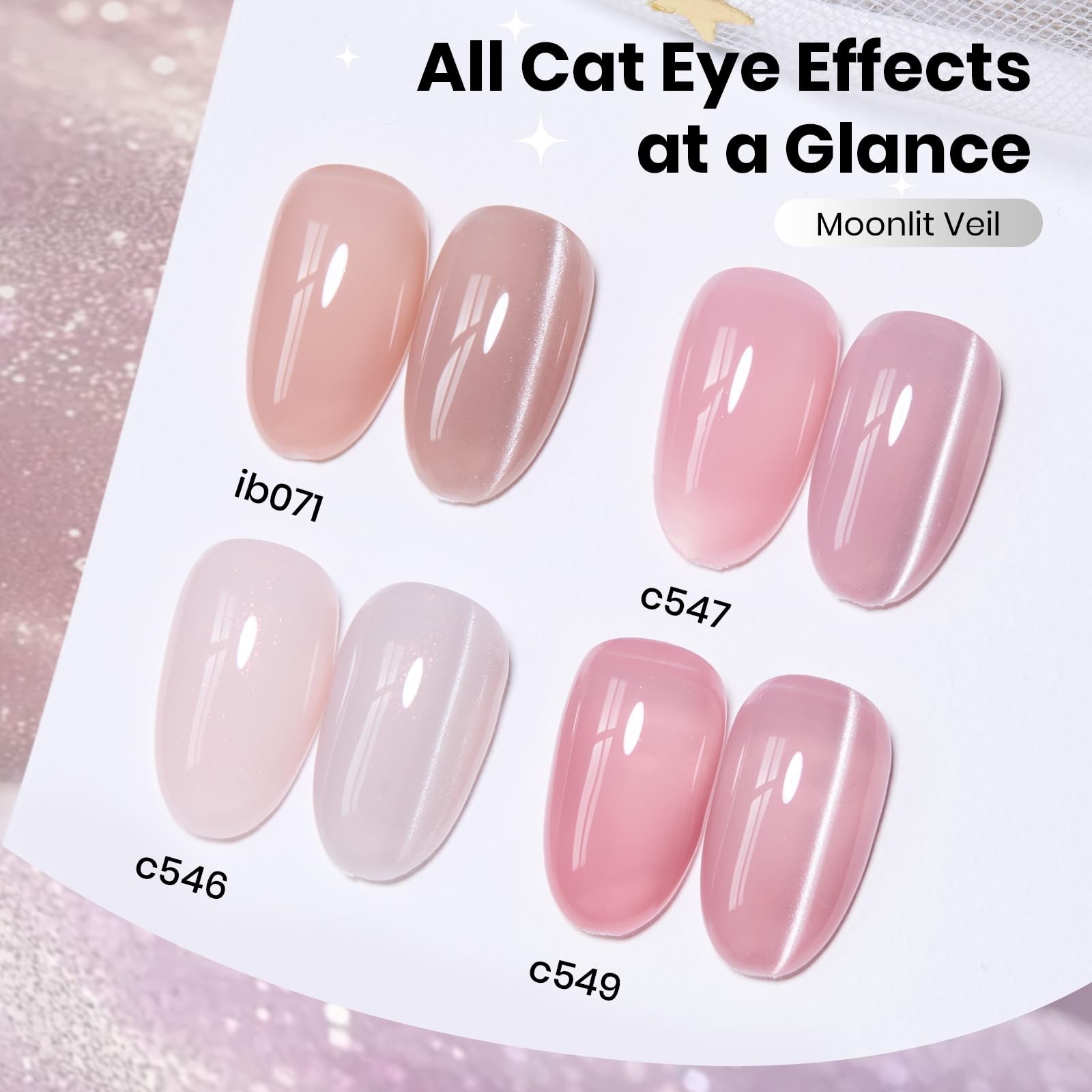 Beetles Moonlit Veil Silver HEMA FREE Cat Eye Gel Nail Polish - 15ML Glassy Silver Glitter Gel Polish