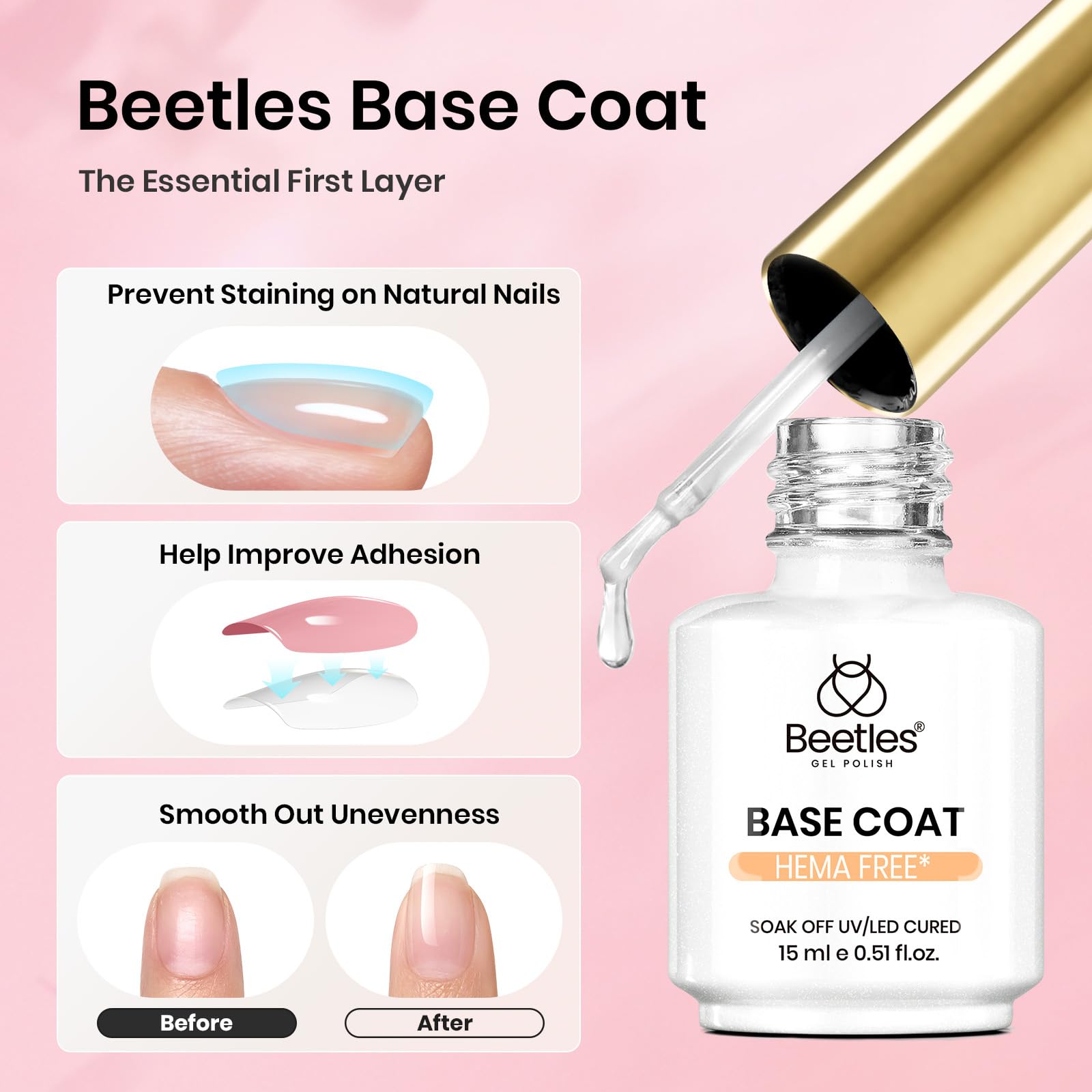 Beetles 15ml Gel Base and Top Coat Set HEMA Free
