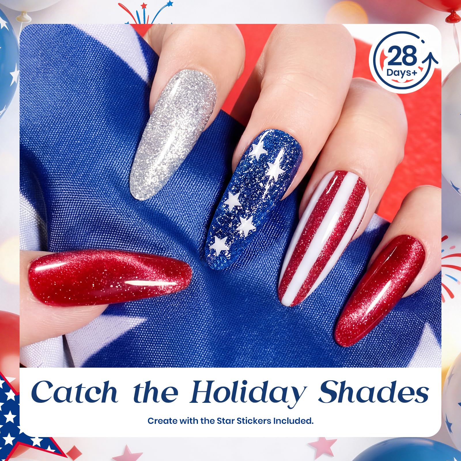 Independence Spark Colors| 6 Colors Cat Eye Gel Polish Set Red White and Glitter Blue