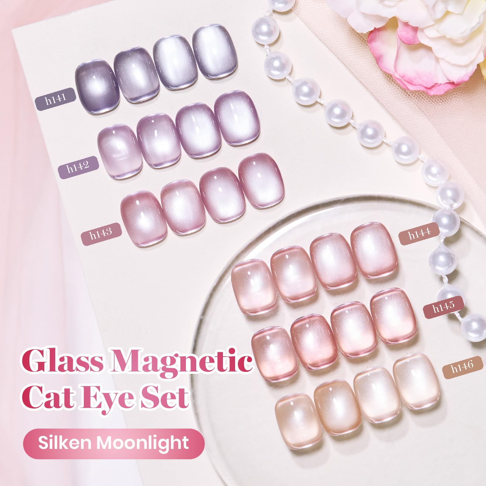Beetles Gel Nail Polish Silken Moonlight Summer Nails 6 Colors 15ML Gold Purple Pink Nude Cat Eye Glitter Gel Polish Kit