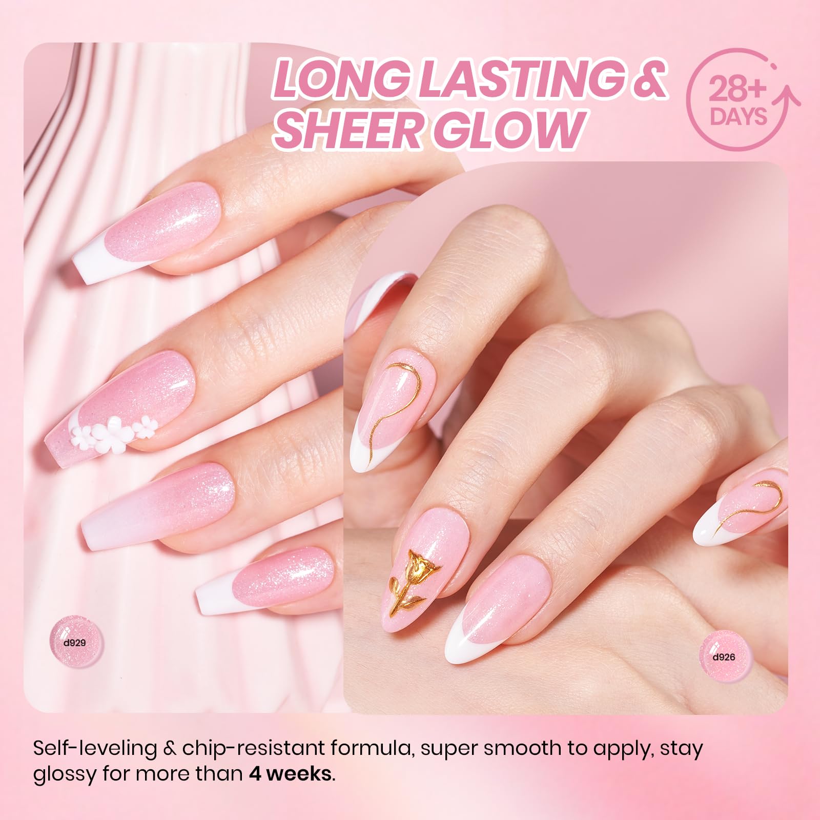 6 Colors Gel Polish Kit Summer Nails Pink Glitter Gel Polish Set Sheer Jelly Pink Glitter