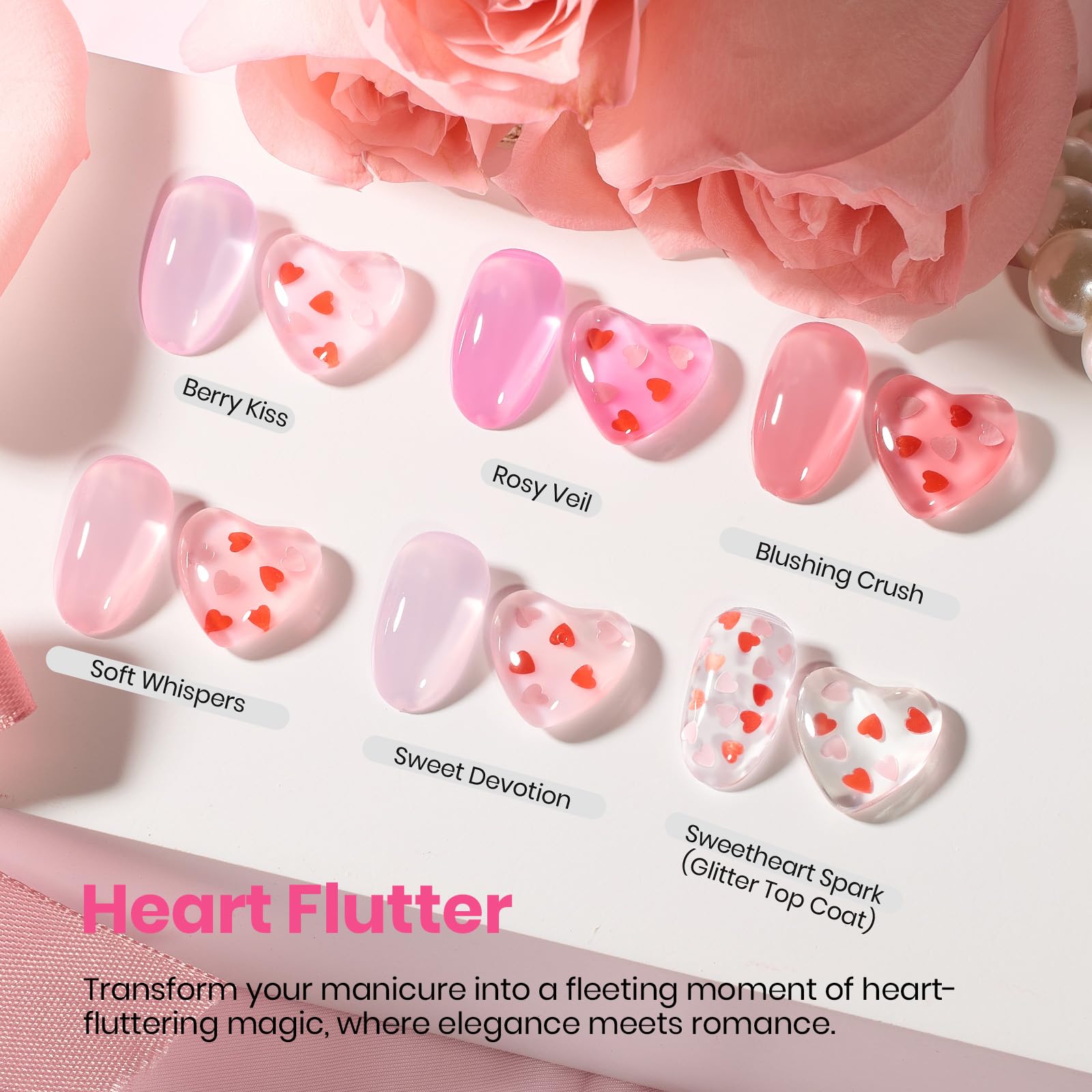 Beetles Rubber Base Gel Nail Polish with Gel Top Coat – Valentine Nails Pink & Red Heart Shape