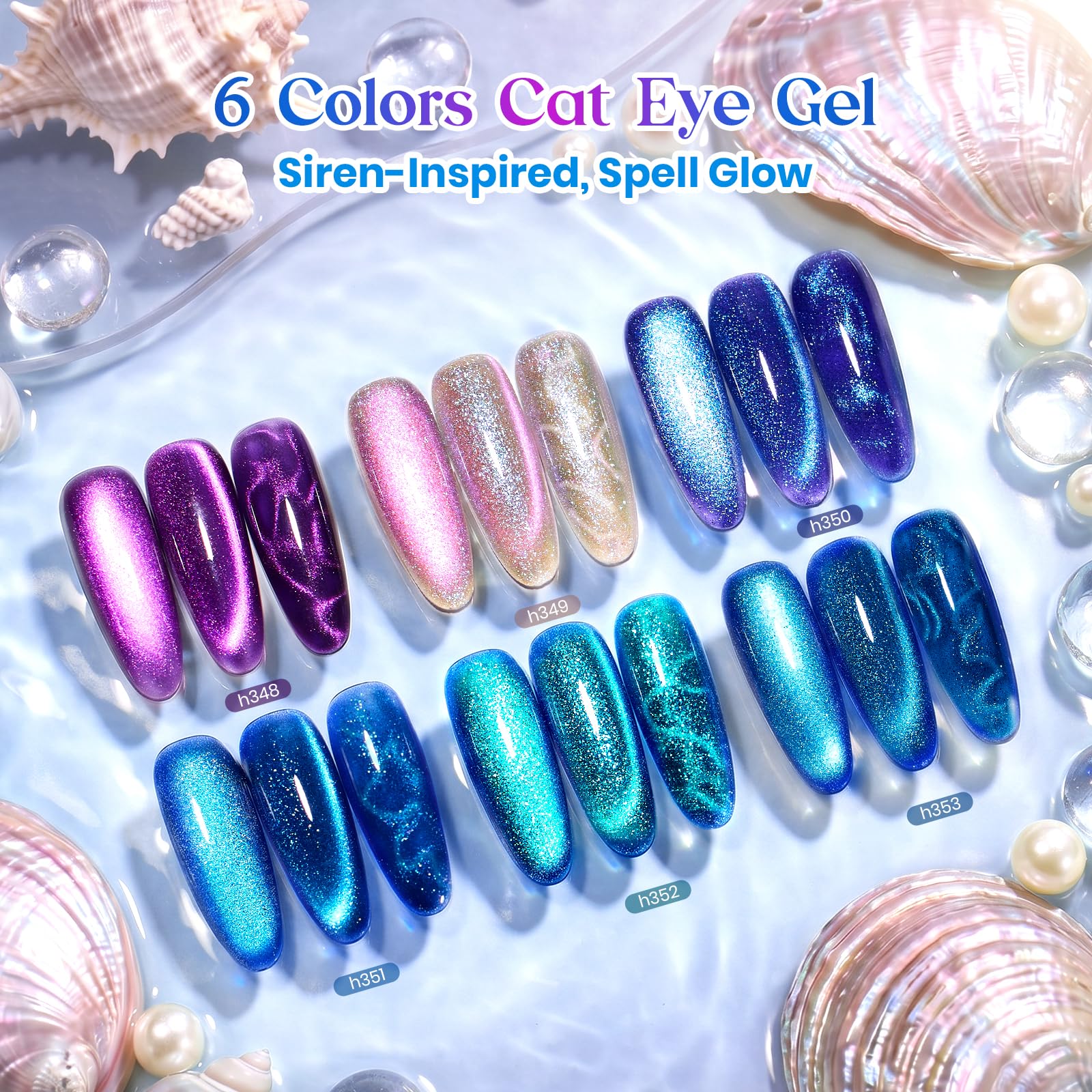 Beetles Siren Song Cat Eye  6 Colors 9ml Gel Nail Polish Set With Cat Eye Magnet Water Ripple Magnet Stick Nail Charms