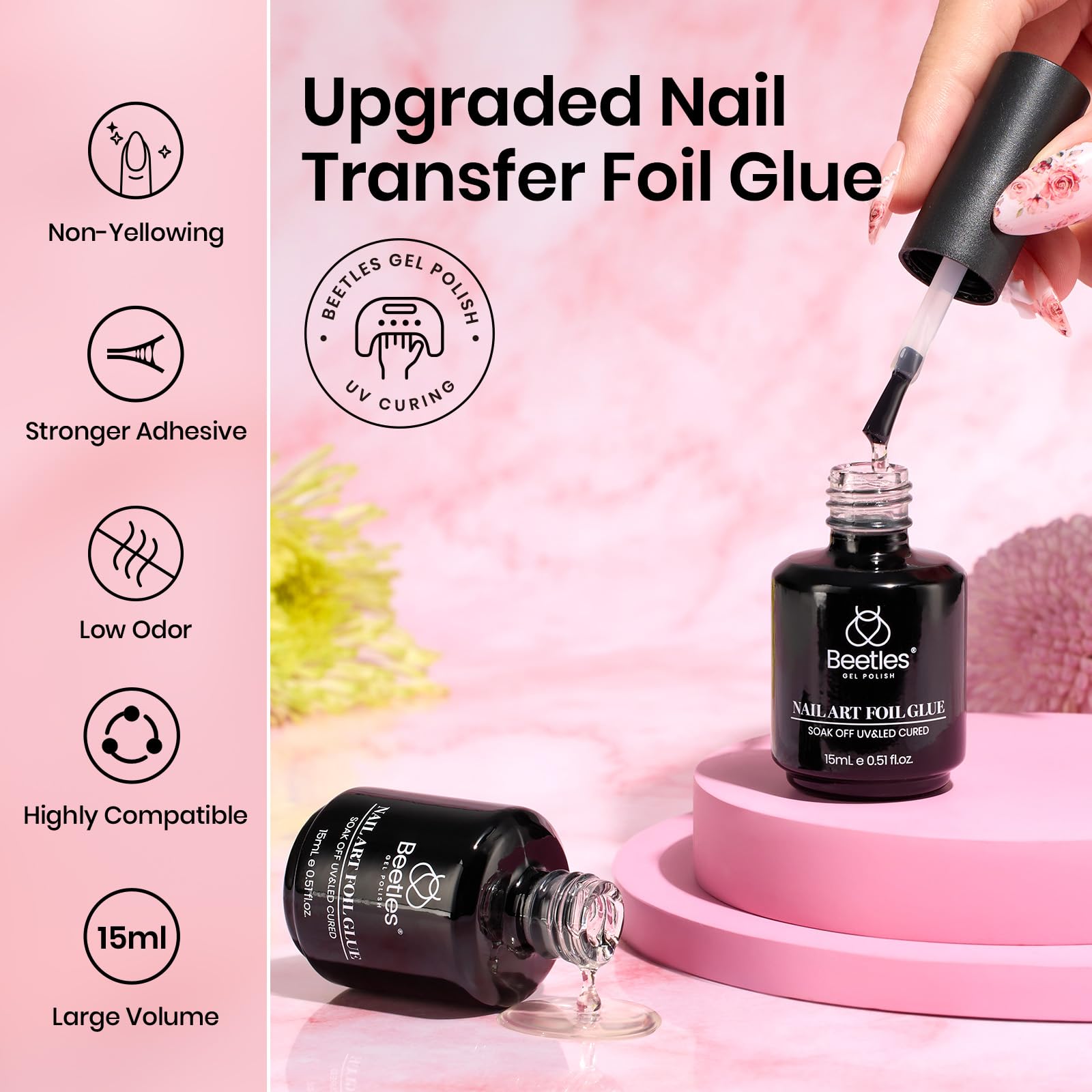 Nail Foil Glue Gel 15ML*2 With 20 Pcs Classic Stickers Nail Transfer Set
