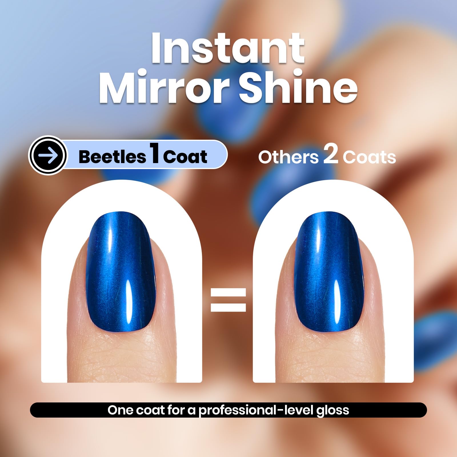 Beetles Blue Mirror Nail Polish - Shine Blue 15ml Chrome Nail Polish Metallic Effect Quick-Drying Glossy Finish Easy Application