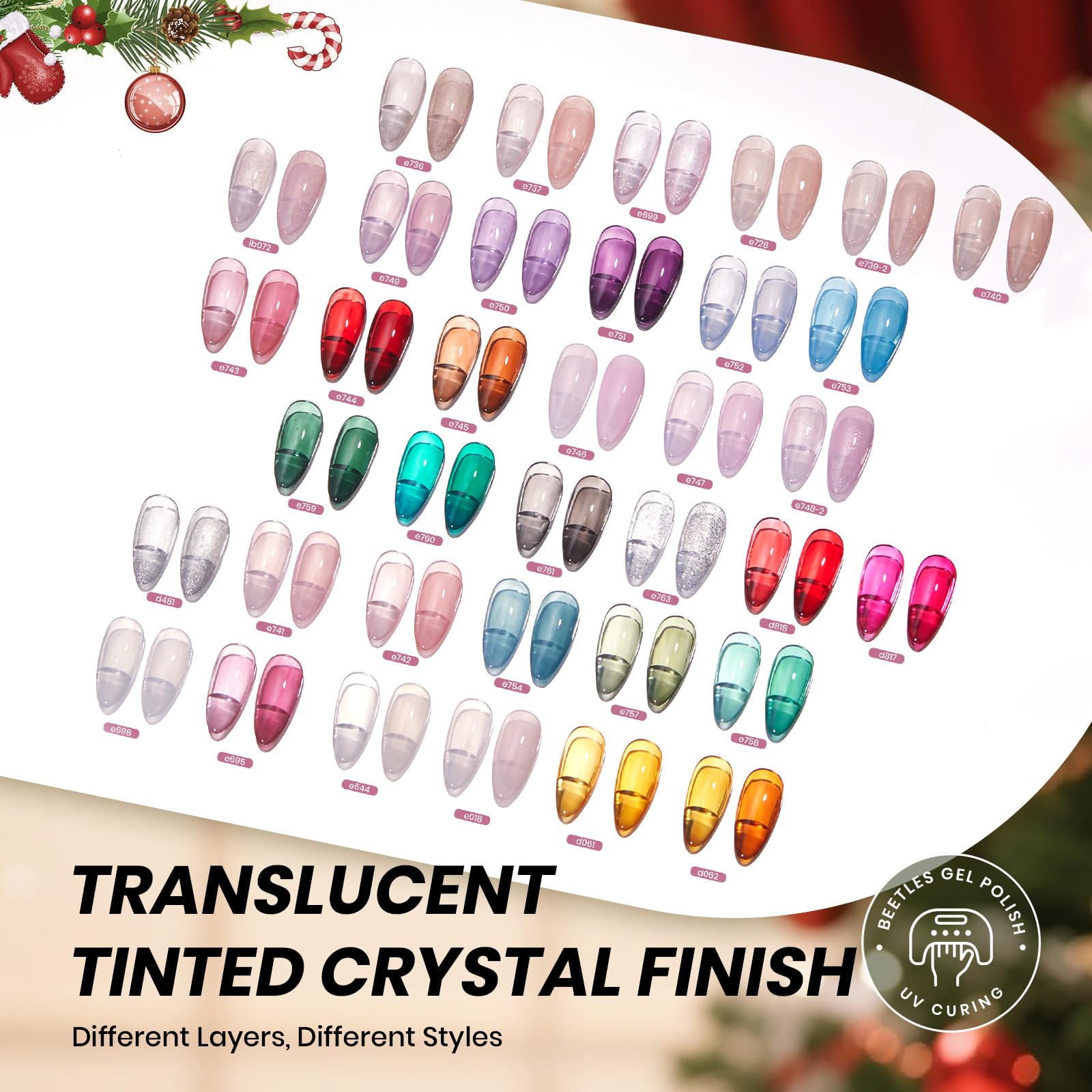 Beetles Gel Polish Frostglaze Veil - 53PCS 36 Colors Christmas Gel Nail Kit