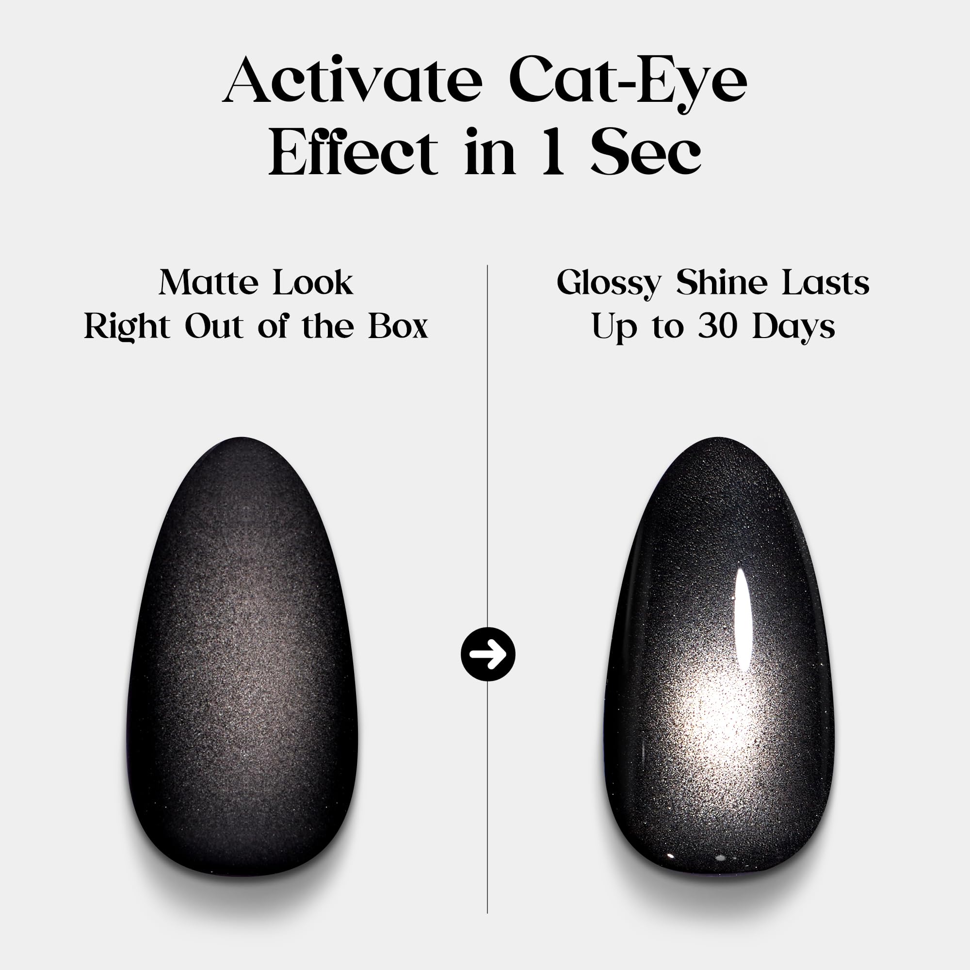 Beetles Pre-designed Cat-Eye tips Black Press On Nails 96 Pcs Matte Short Almond 16 Sizes