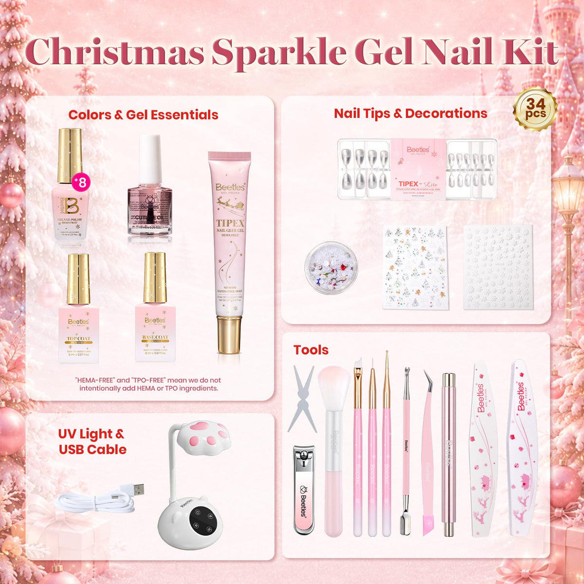 Beetles Christmas Nails - Christmas Sparkle