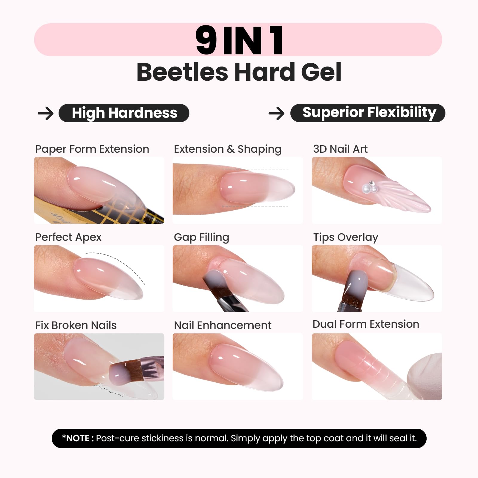 HEMA-Free Hard Gel for Nails-1.06oz 9 in 1 Jelly Pink Cured Sculpting Stengthener Gel for Nail Extension