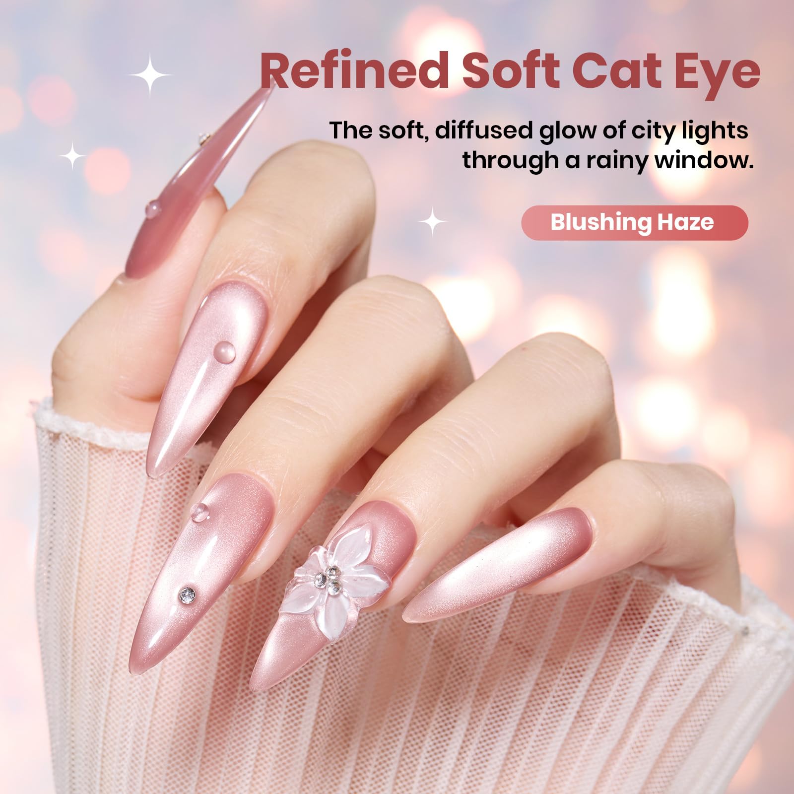 Beetles Blushing Haze Pink Cat Eye Gel Nail Polish 15ML Glitter Gel Polish Magnetic Translucent Glassy Effect