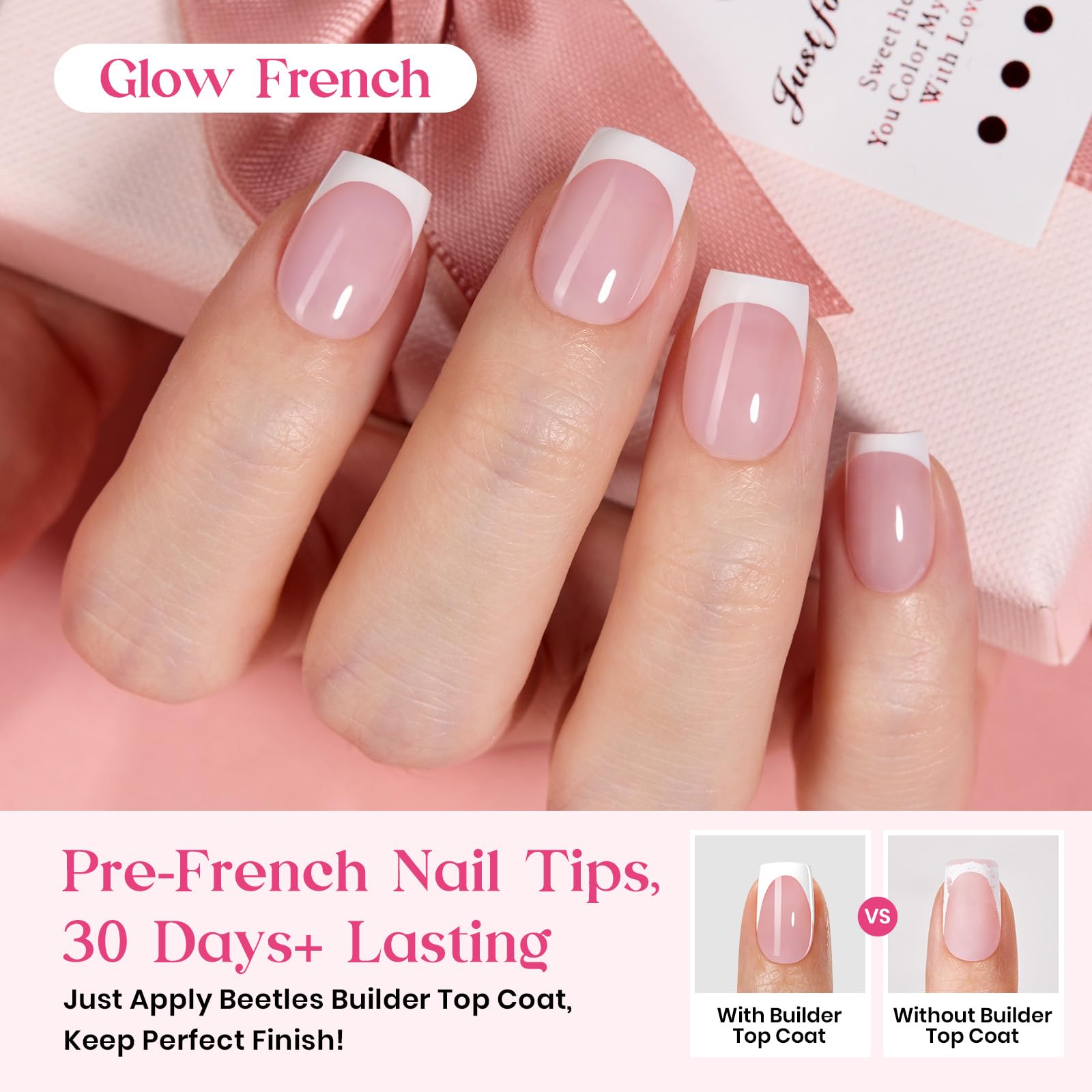 Beetles valentine nails Press On Nails Kit - 15Sizes 300Pcs Short Square French Tip Press On Nails