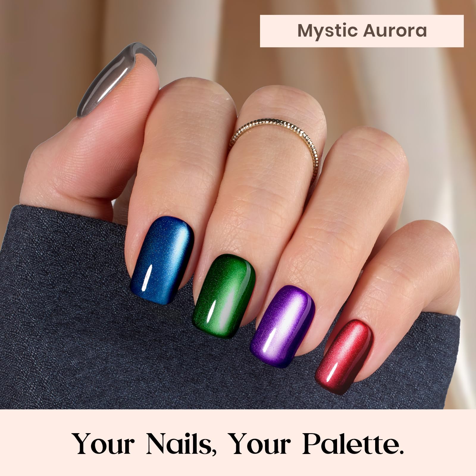 Beetles Cat Eye Nails - 16 Sizes 224 Pcs 7 Colors Short Square Press On Nails Natural Salon Quality