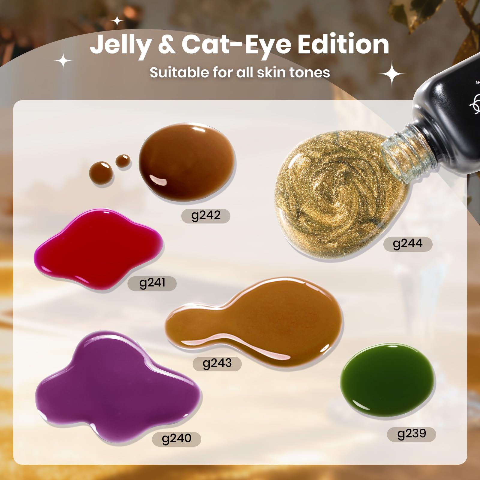 Beetles Gilded Lull Winter Nails Cat Eye Gel Nail Polish Set - 6 Colors Jelly Brown Purple SilverGlitter Gel Nail Kit