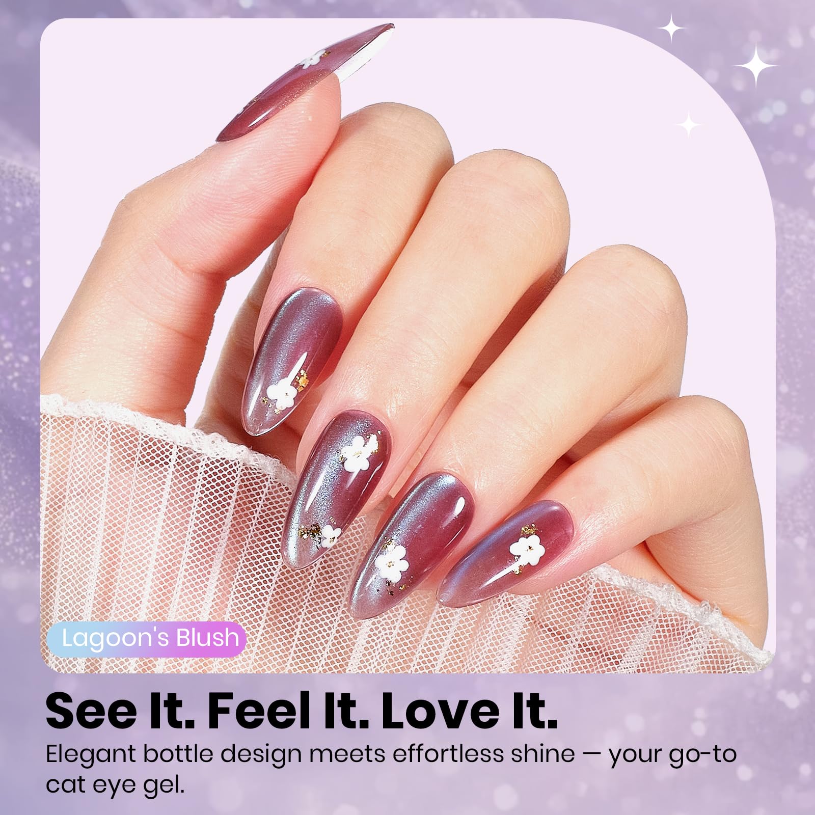 Beetles Lagoon’s Blush Purple Cat Eye Gel Nail Polish 15ML Magnetic Shimmer Effect