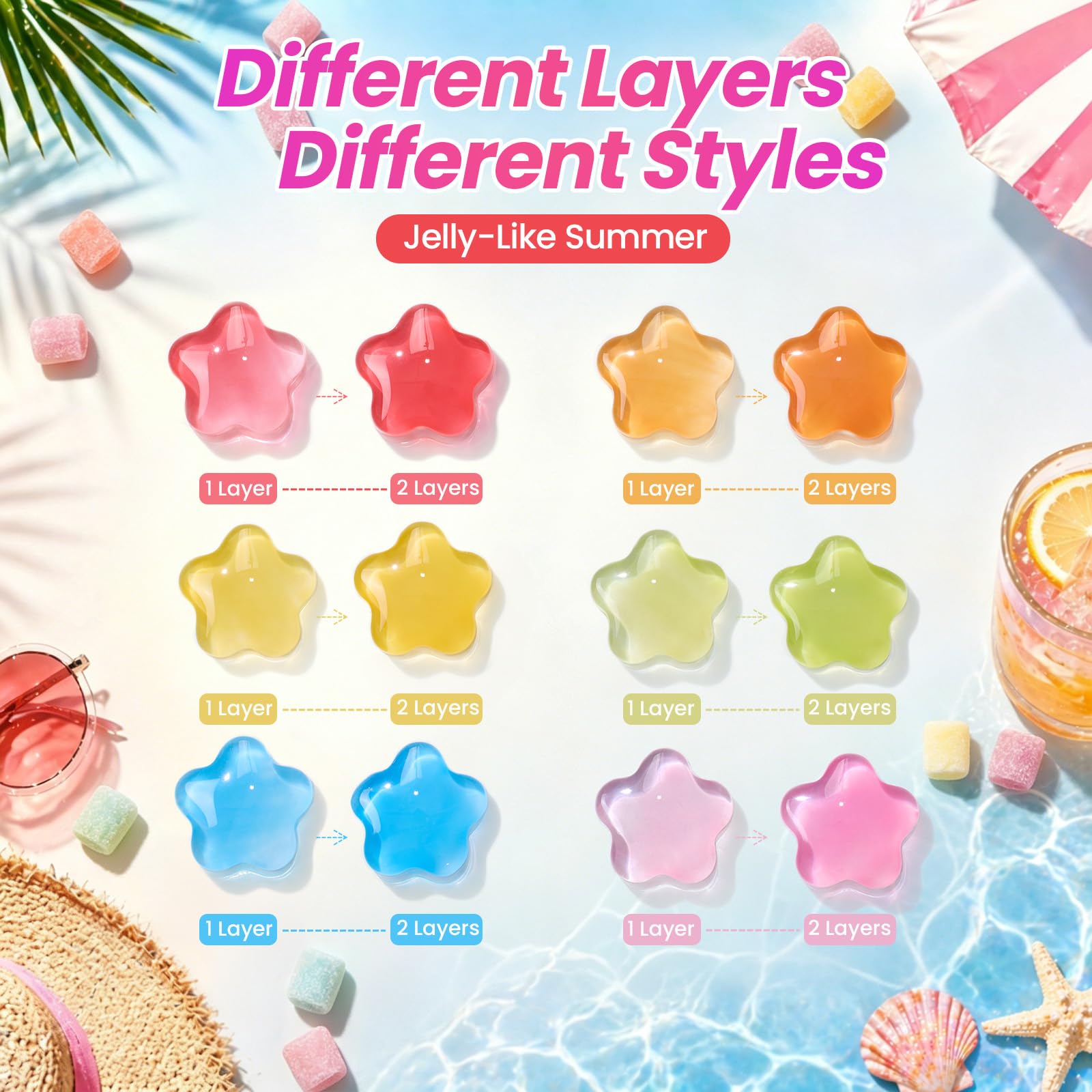 Beetles Neon Jelly-Like Summer 20 Colors Summer Gel Polsih Kit Nail Art