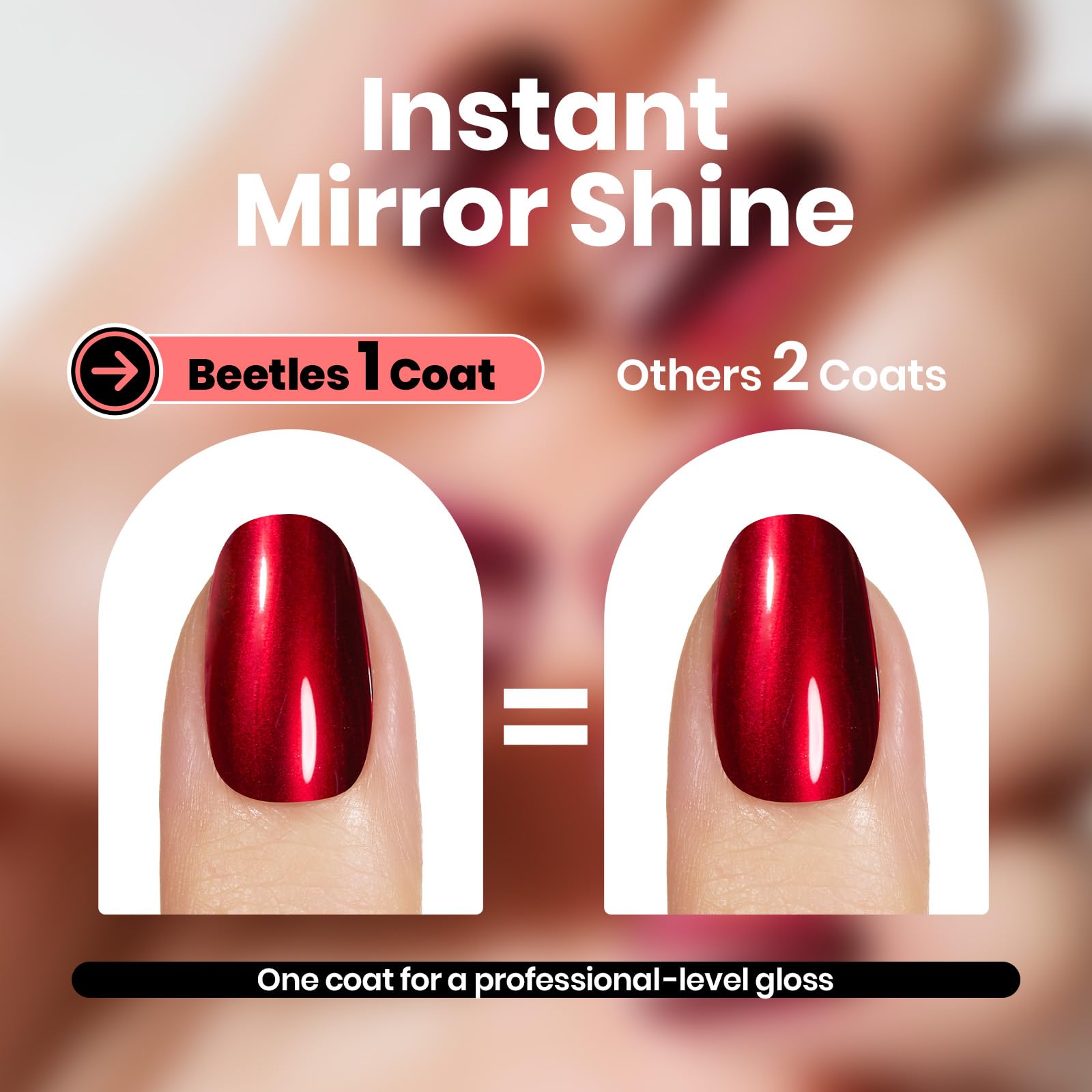 Beetles Red Chrome Nail Polish - Cherry Mirror Chrome Nail Polish Metallic Effect Quick-Drying Glossy
