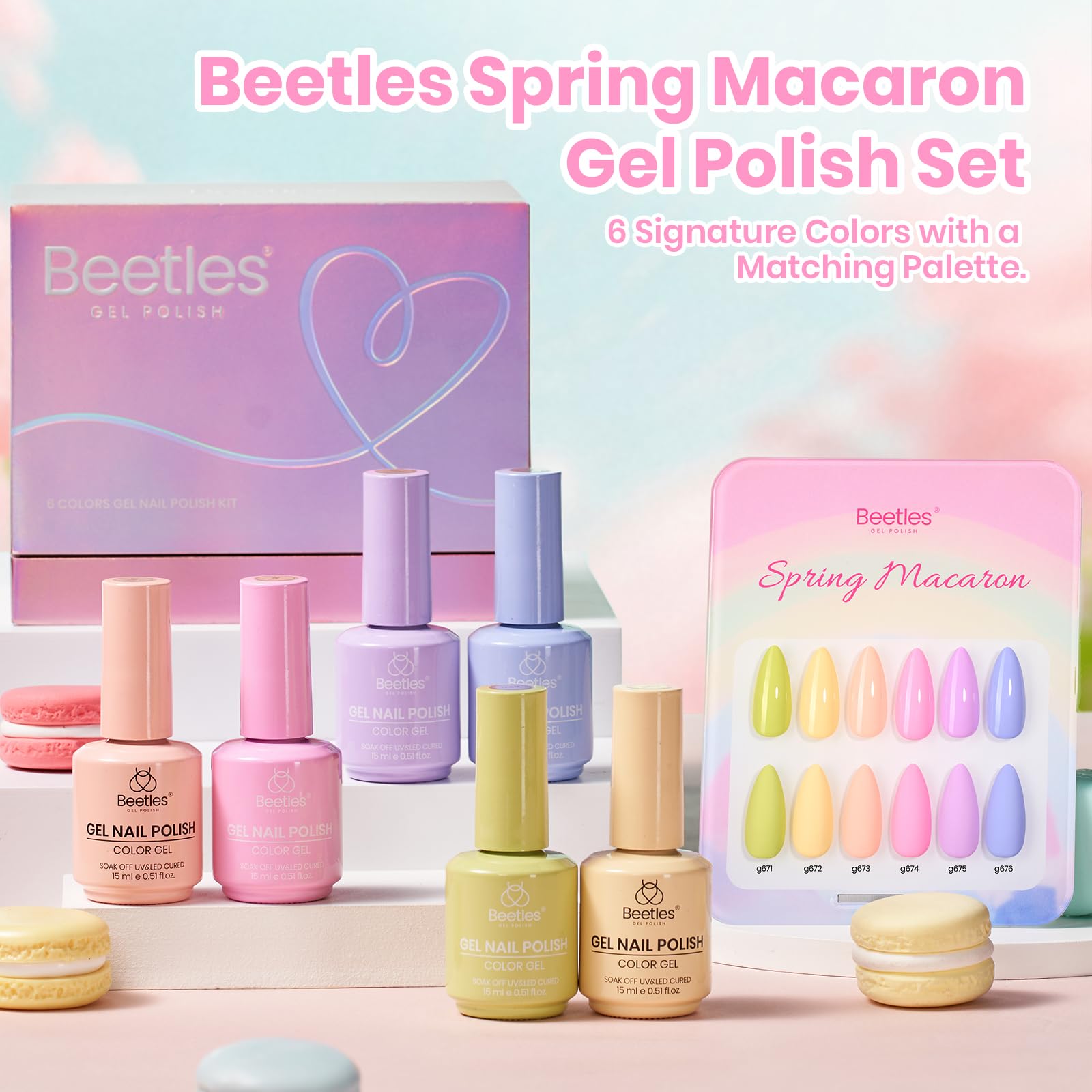 Beetles Pastel Gel Polish Set Spring Macaron Collection - 6 Colors 15ML Pastel Gel Polish