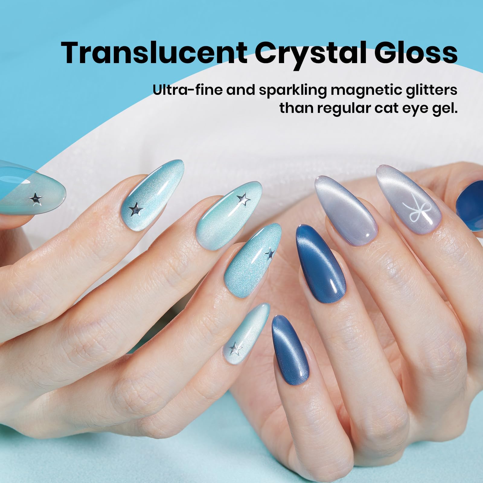 Moonlit Mist - Blue Glitter Glass Cat Eye  6 Colors Gel Polish Set