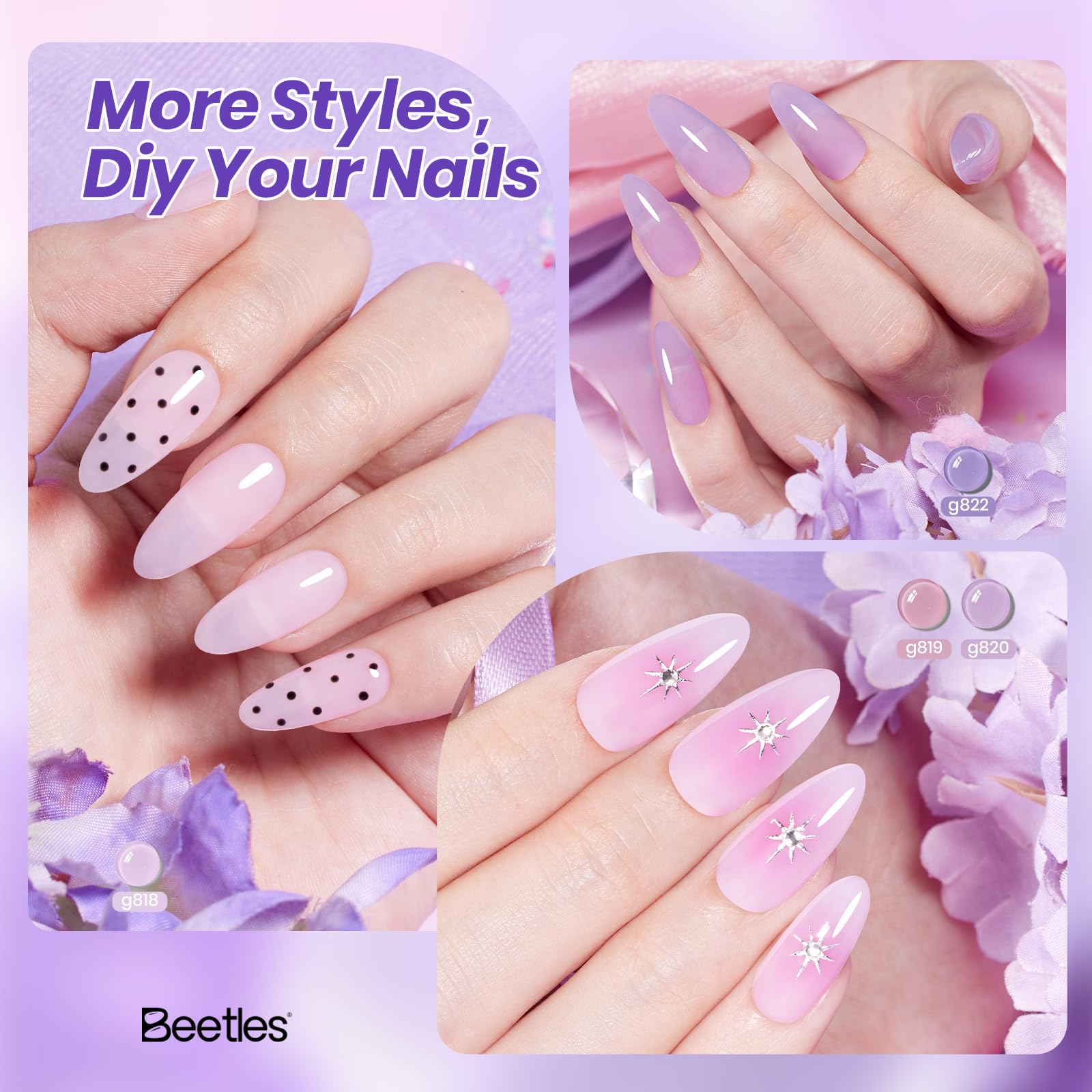 Beetles Amethyst Realm 6 Colors Summer Nails Jelly Purple Gel Nail Polish Set
