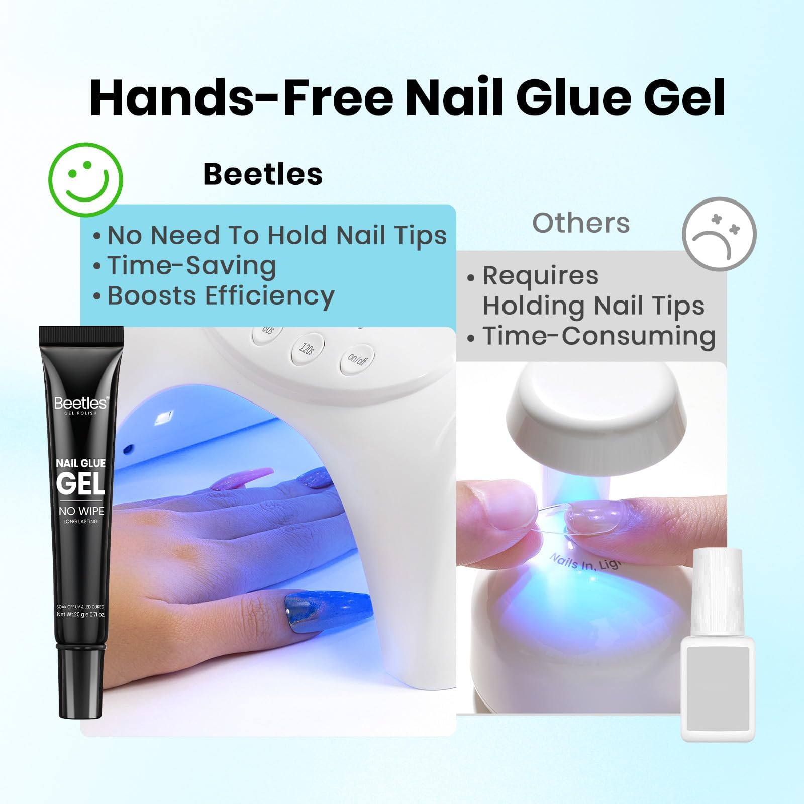 Beetles 2Pcs 20g Nail Glue Gel, No Wipe, Hands-Free Tipex Solid Nail Glue Gel