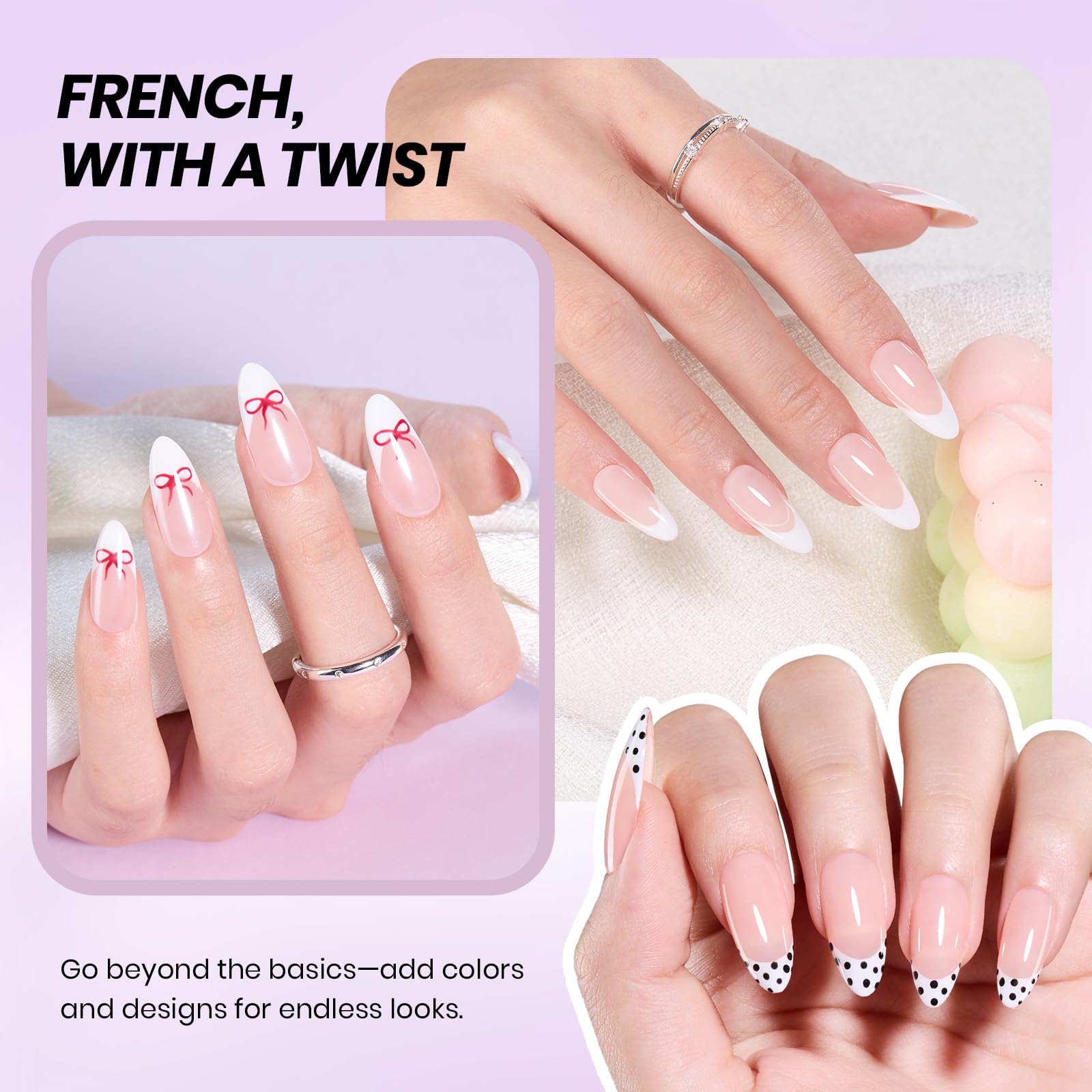 Beetles French Tip Gel Polish Set - White Nude Pink Gel Nail Polish Set Soak Off UV LED with 2 Styles Classic French Nail