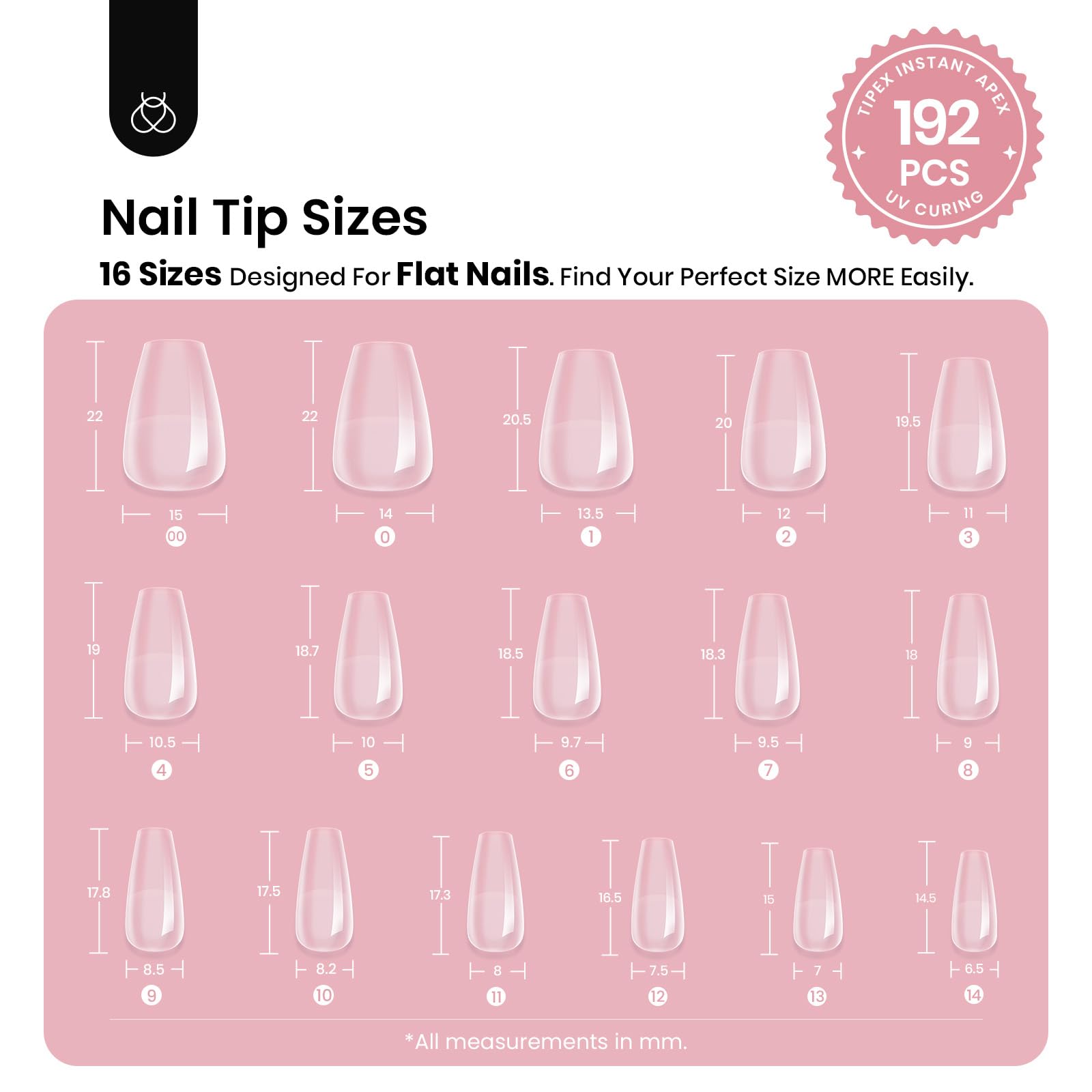 Beetles Tipex Instant Apex Nail Tips Short Coffin - 192pcs Strong Thicker Acrylic Nail Tips