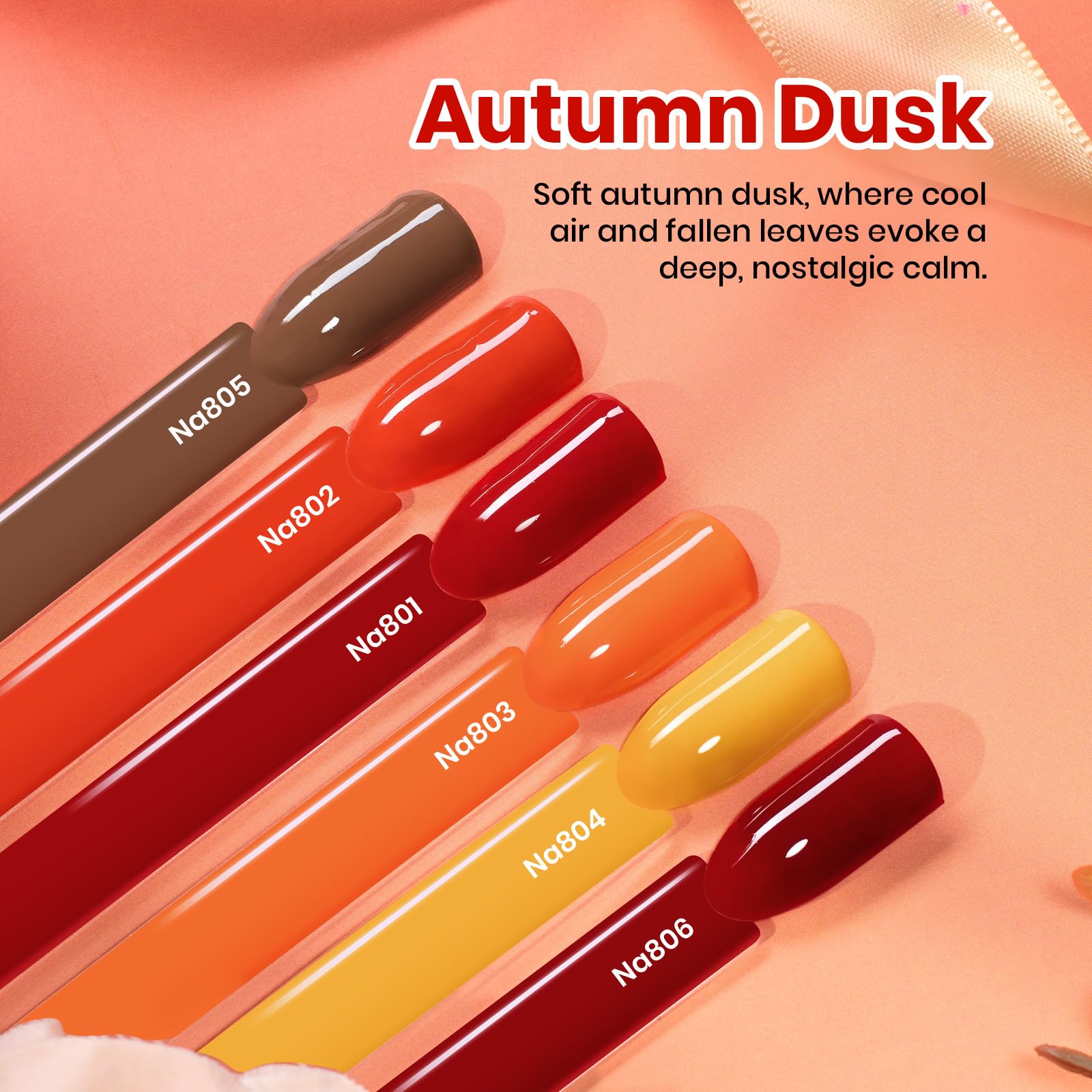 Hema-free Autumn Dusk - 6 Colors Burgundy Orange Brown Dark Red Yellow Fall Gel Nail Polish Set