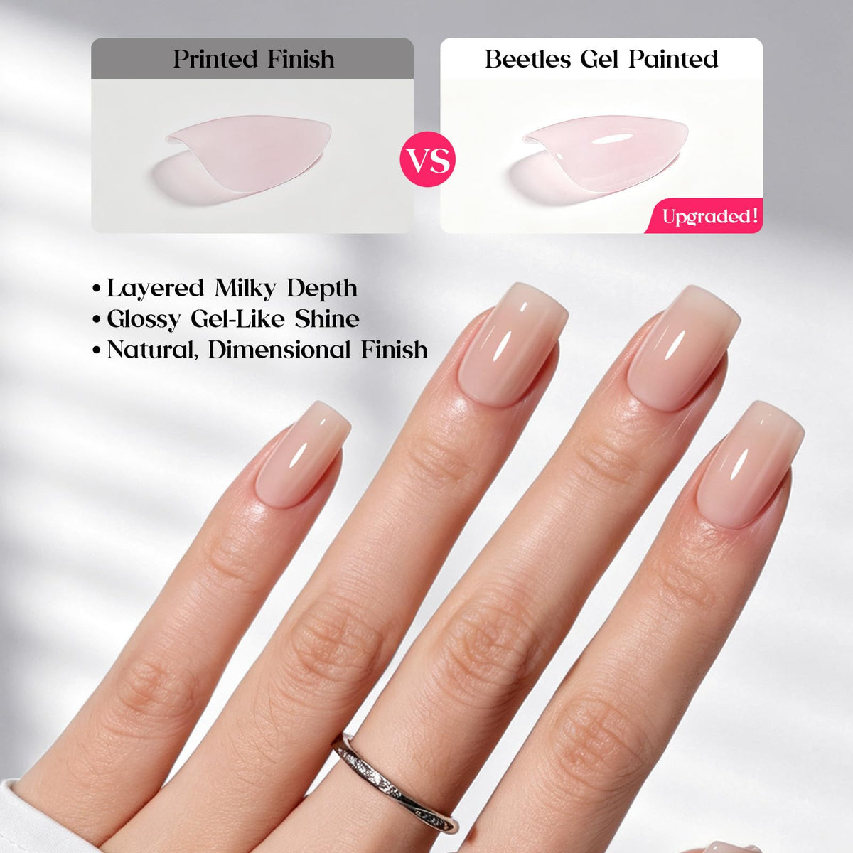 Beetles Short Squoval Press On Nails Pink Nude Press Nails Gel Painted