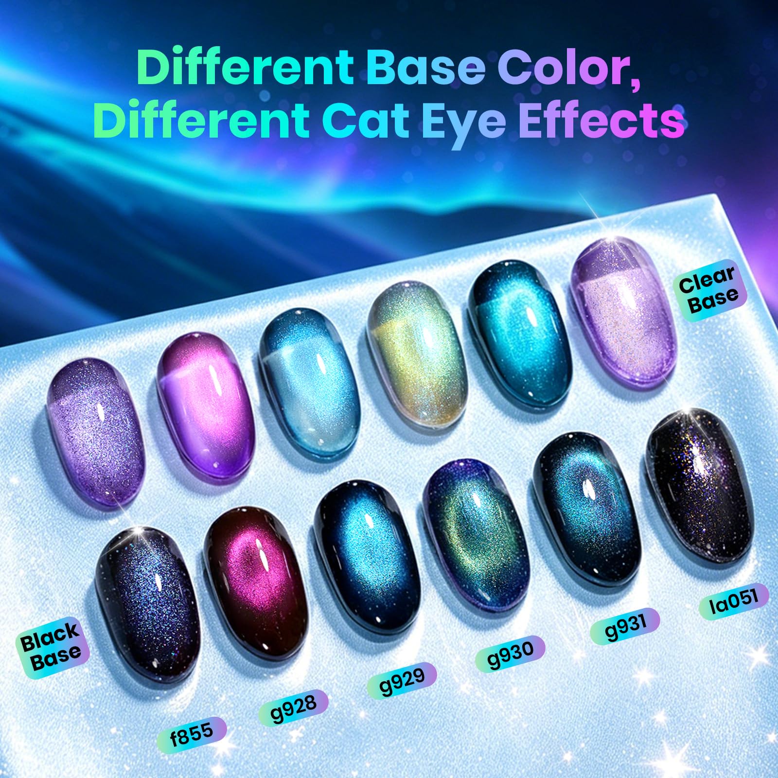 Beetles Starborn Galaxy 8 Colors Cat Eye Gel Polish Set Magnetic Blue Purple Shimmer