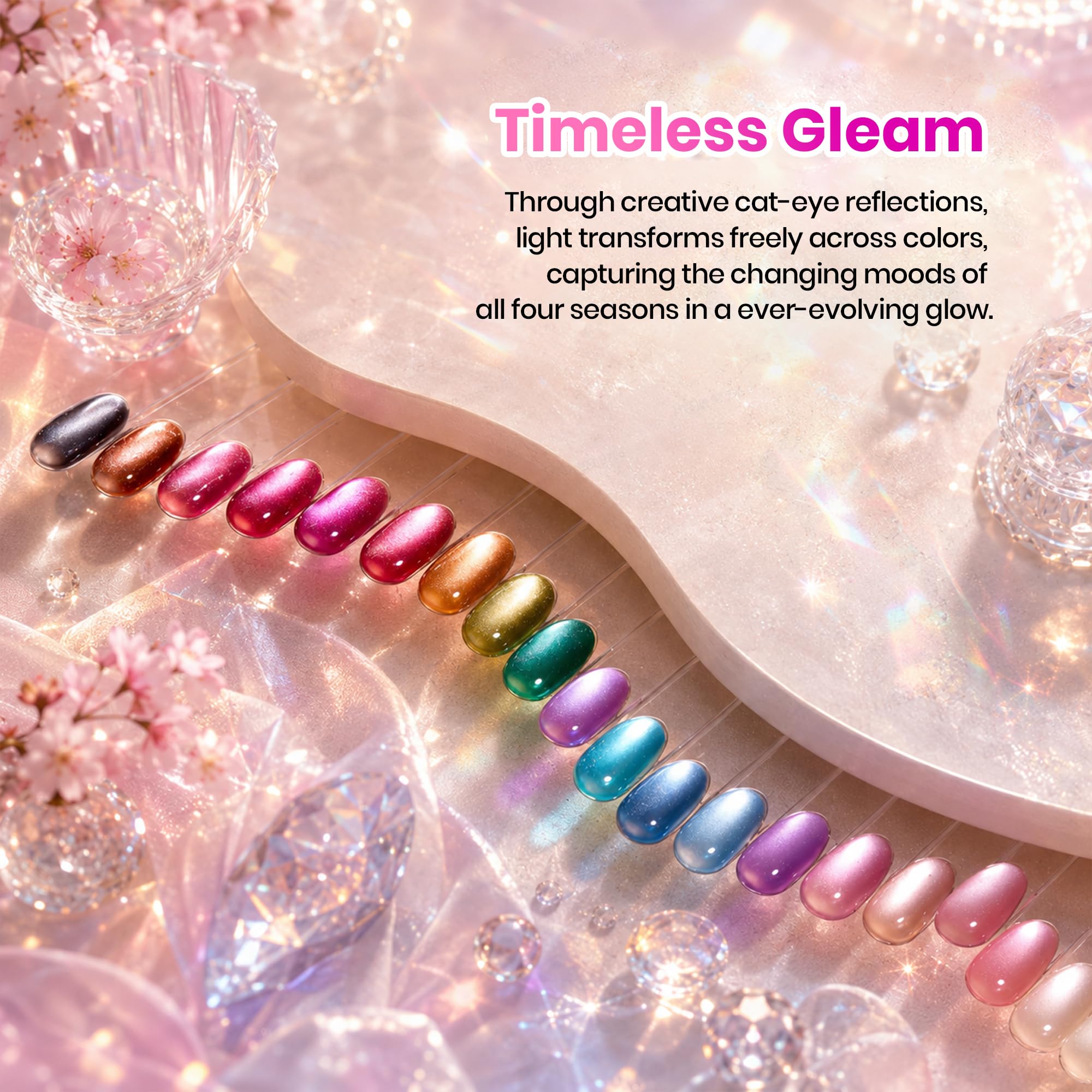 Beetles Timeless Gleam Cat Eye 20 Colors Summer Nails Gel Polish Set Glitter With Magnetic Base Matte Glossy Top Coat