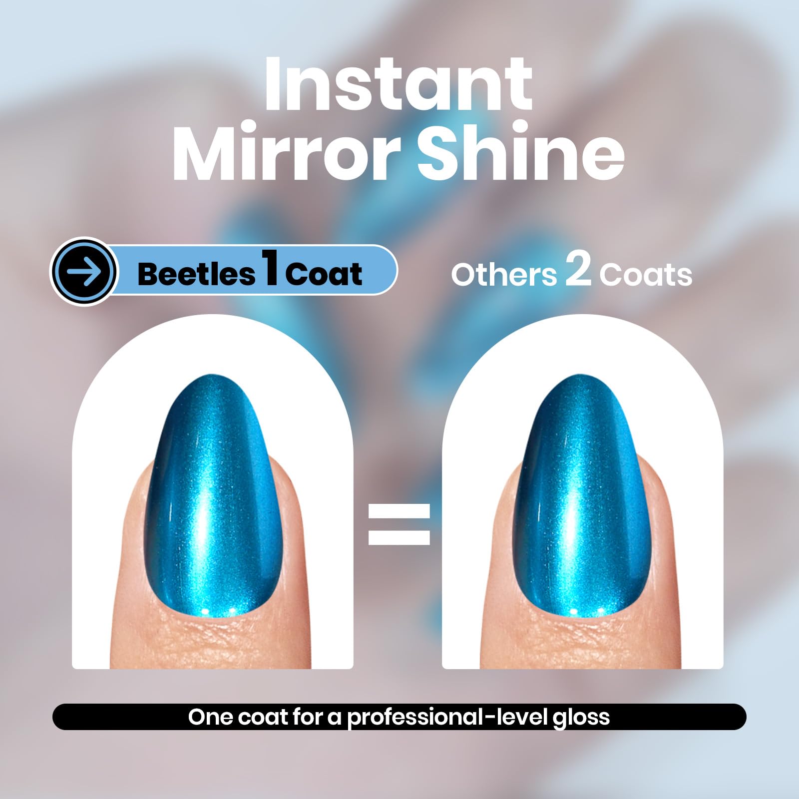Beetles Metallic Blue Nail Polish - Blue Mirage Mirror Nail Polish Quick-Drying & High Gloss Nail Lacquer Metallic Effect