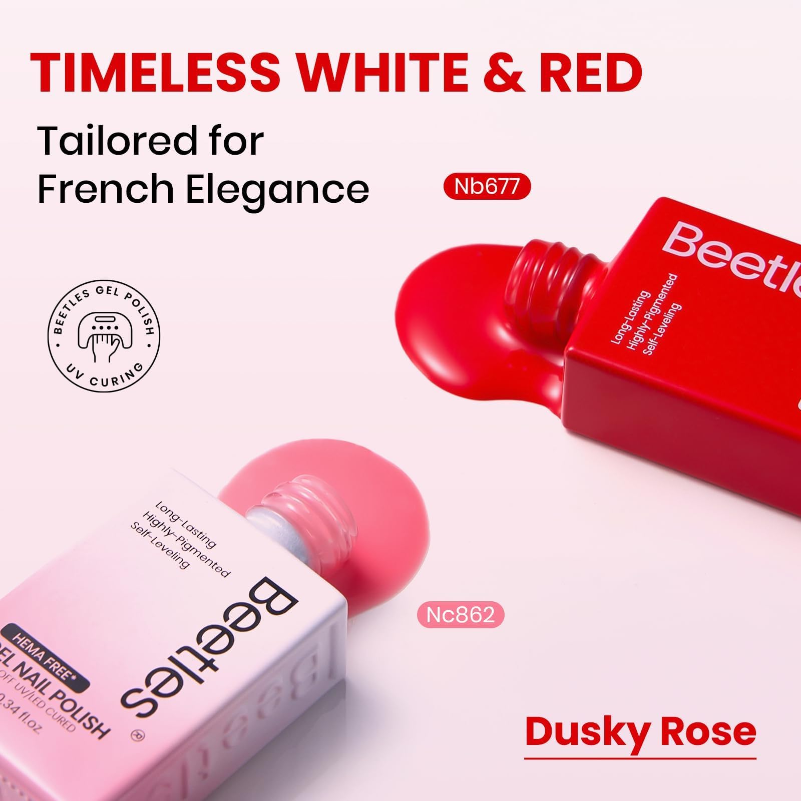 Beetles French Tip Gel Polish - Dusky Rose with Base Coat Top Coat Hema Free