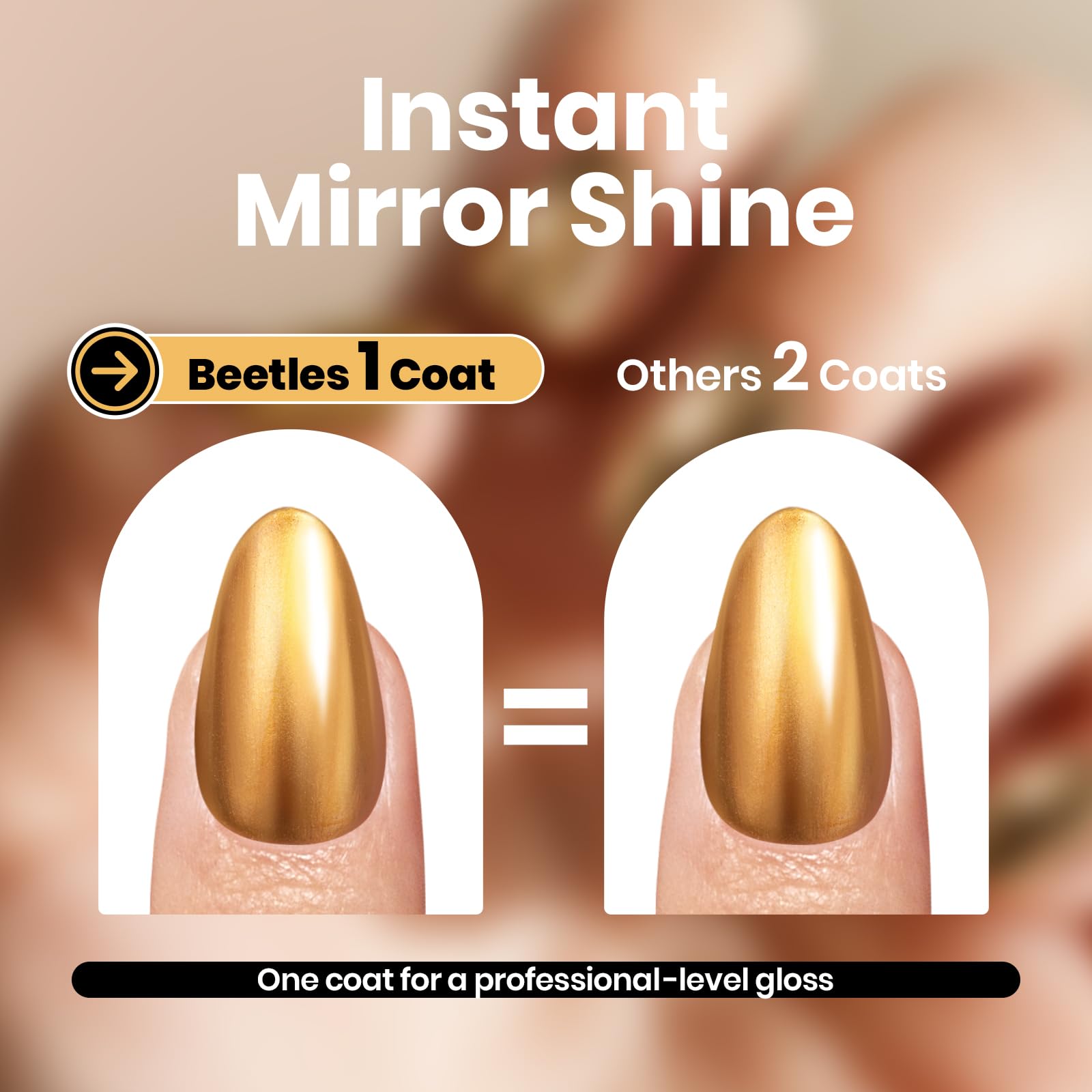 Beetles Mirror Gold Nail Polish – Golden Shine Quick-Drying Metallic Fingernail Polish Glossy Mirror Shine