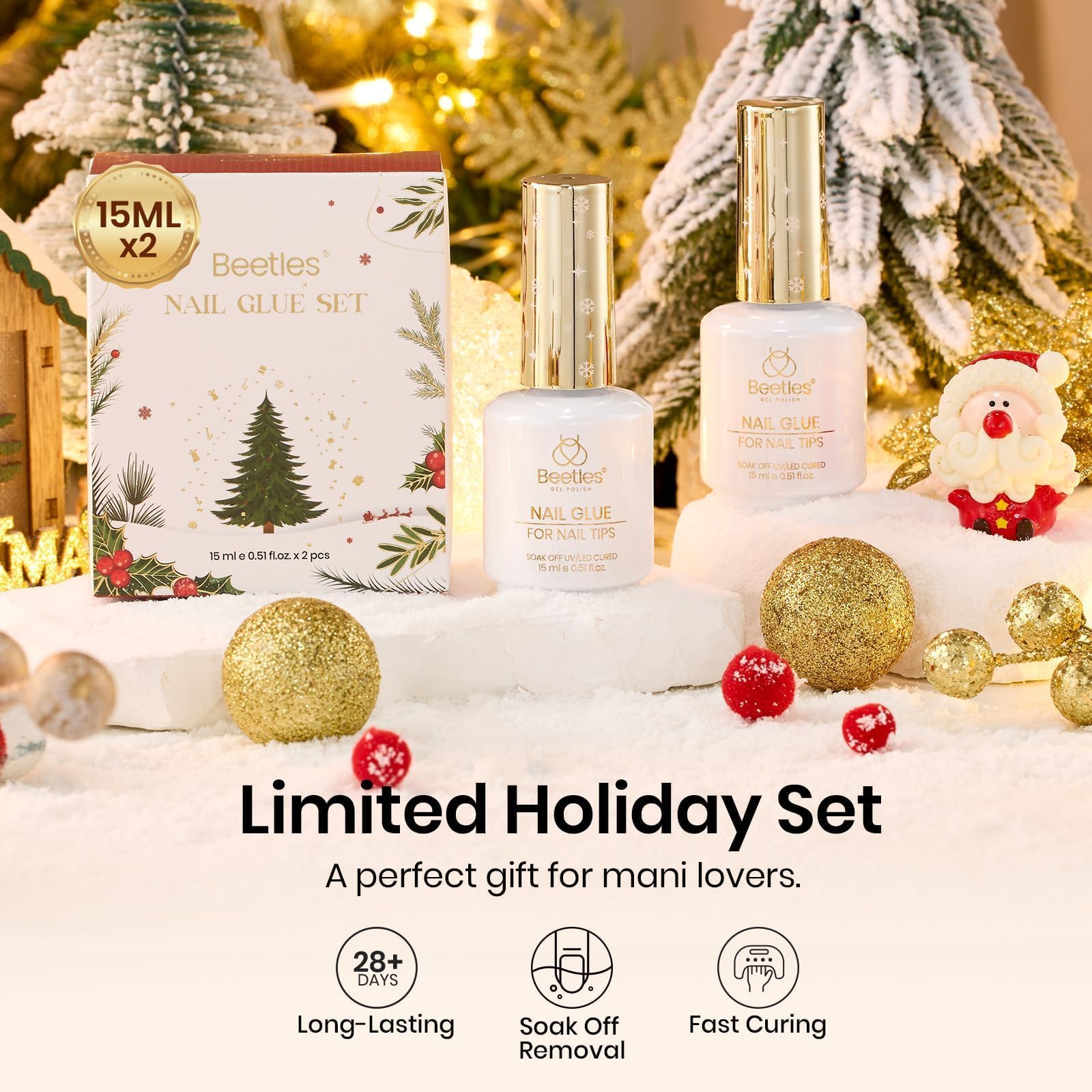 Beetles Christmas Limited Gel Nail Glue 2PCS 9 In 1 Gel Nail Glue Kit