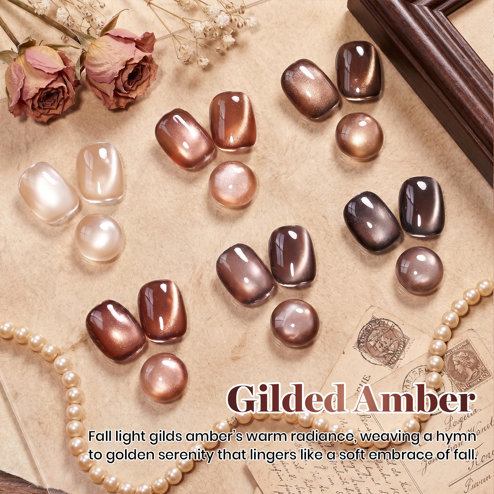 Beetles Gilded Amber Brown Cat Eye 6 Colors 15ML Gel Nail Polish Set Fall Winter Nails