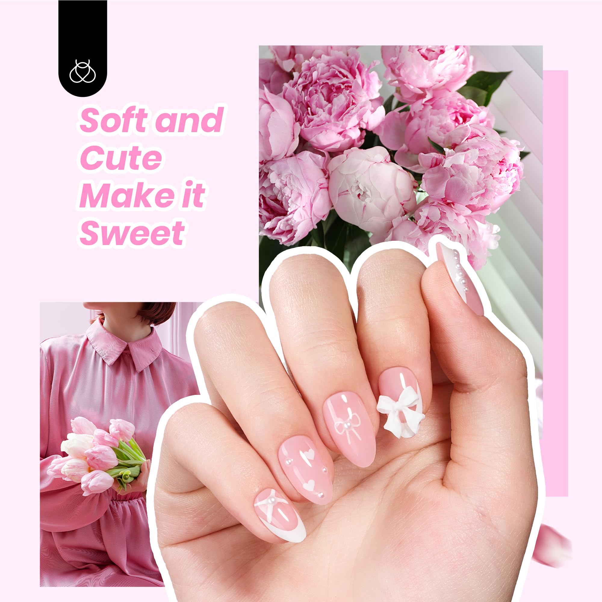 Beetles  Gel Nail Kit, French Tip Press On Nails Short Almond Kit with 224Pcs Nail Tips