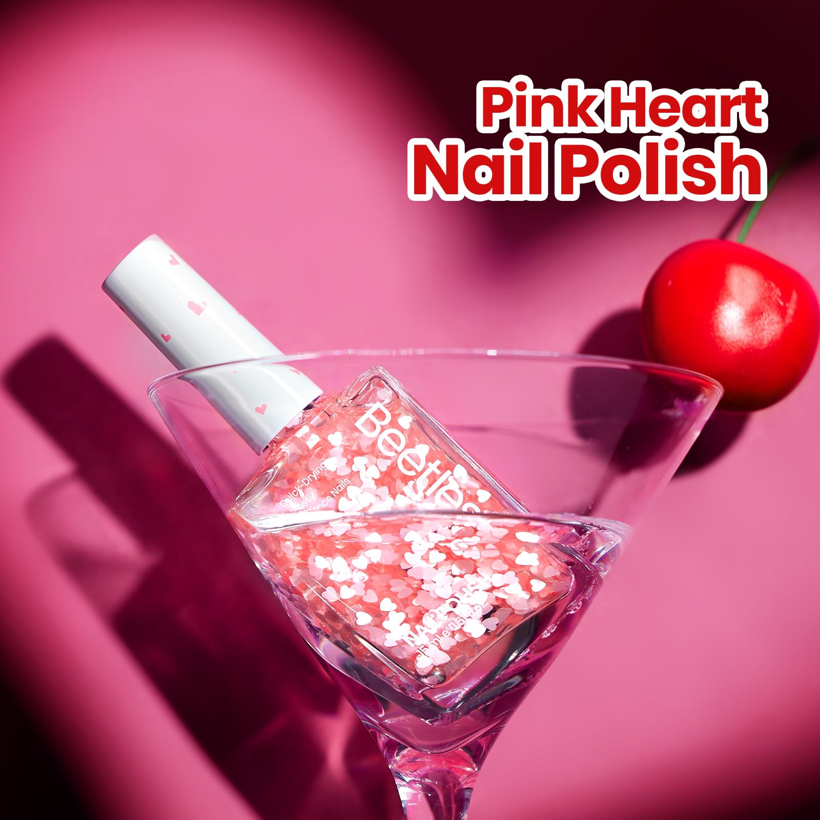 Beetles Valentines Nails Polish - 15ml/0.51Fl Oz Pink Heart Sweetheart Glow Glitter Top Coat