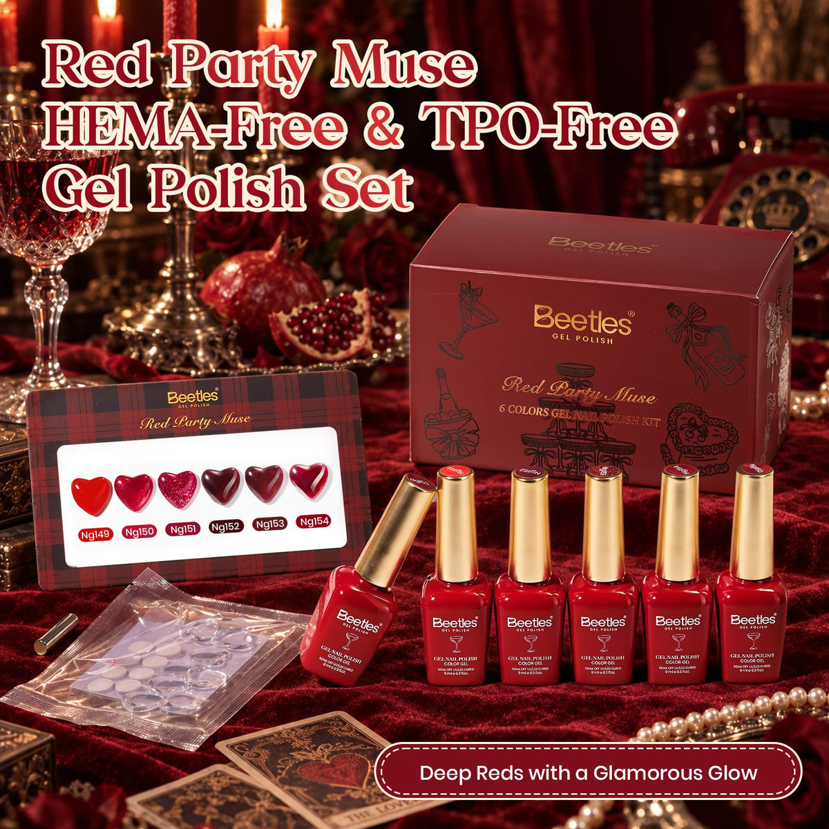 Beetles Red Party Muse 6 Colors Glitter Jelly & Cat Eye Gel Polish Set 9ML Burgundy Cherry Wine