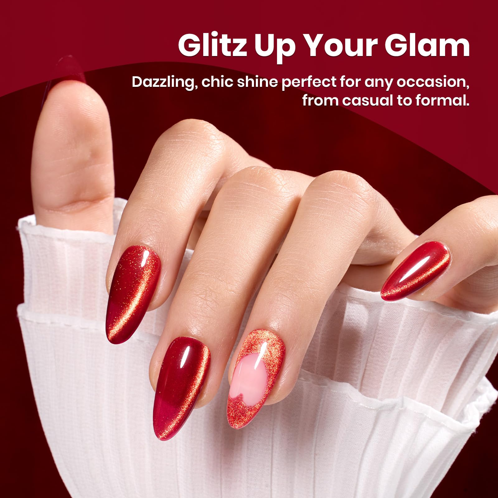 Twilight Toast - 15ML Cherry Red Glass Magnetic Cat Eye Glitter Gel Nail Polish