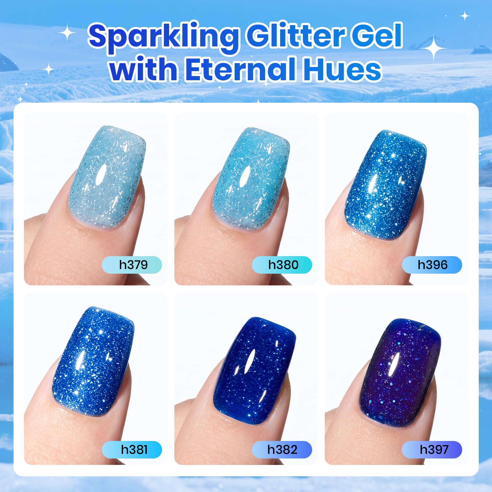 Glacier Diamond | 6 Colors Blue Gel Polish Set Glitter Nails
