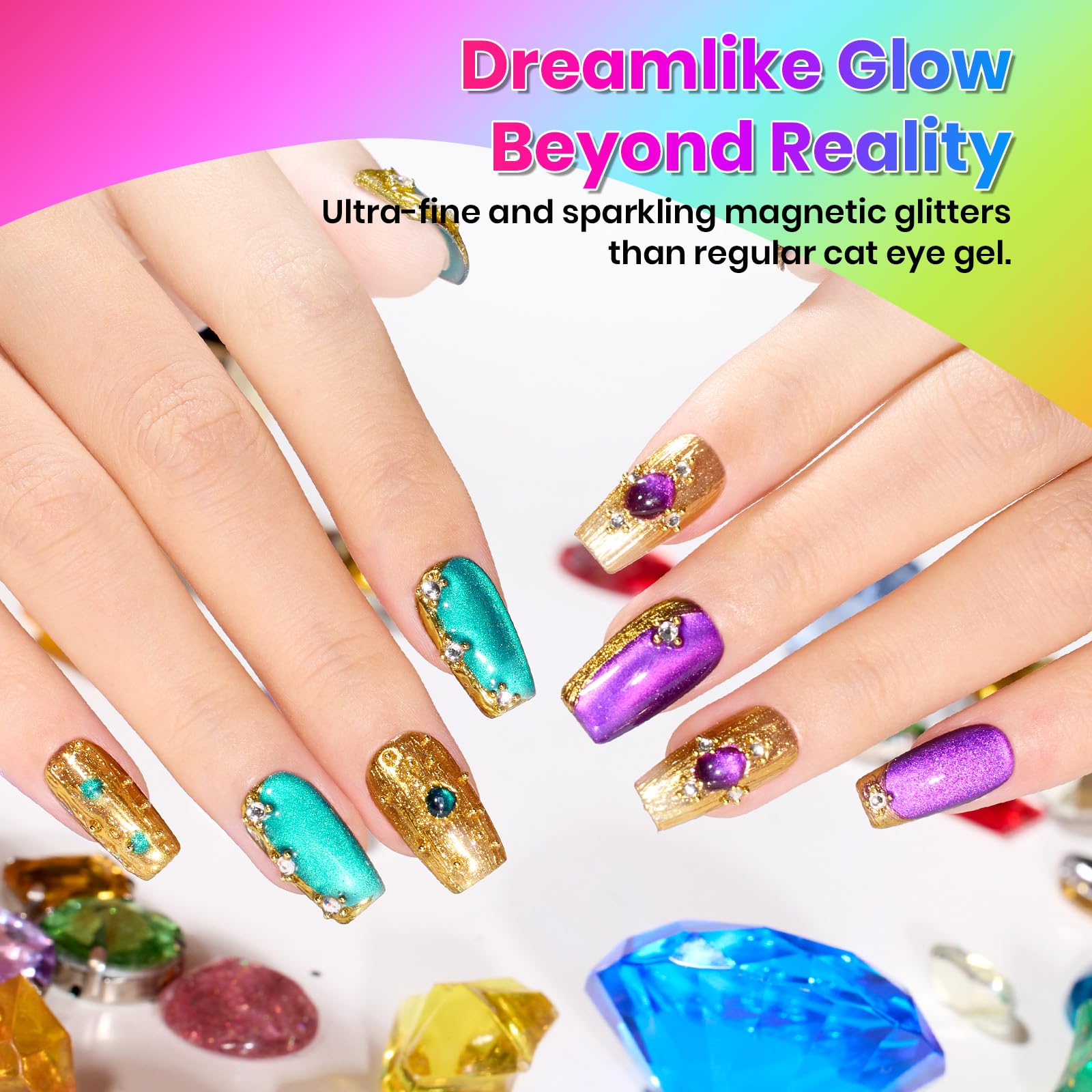 Beetles Gel Polish Fairy Prism Cat Eye Gel Nail Polish Set - 6 Colors Glitter Pink Purple Christmas Gel Nail Kit