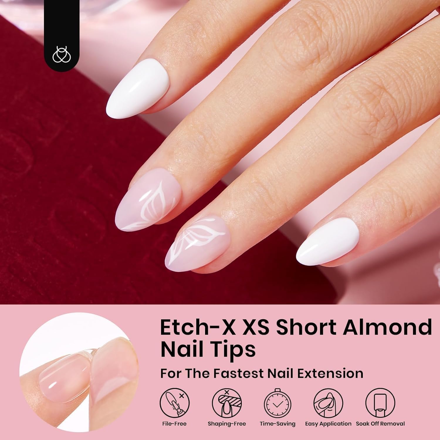 Beetles Extra Short Almond Nail Tips - 12 Sizes 288 PCS Pre-Shaped Clear Full Cover Etch Gel Nail Tips