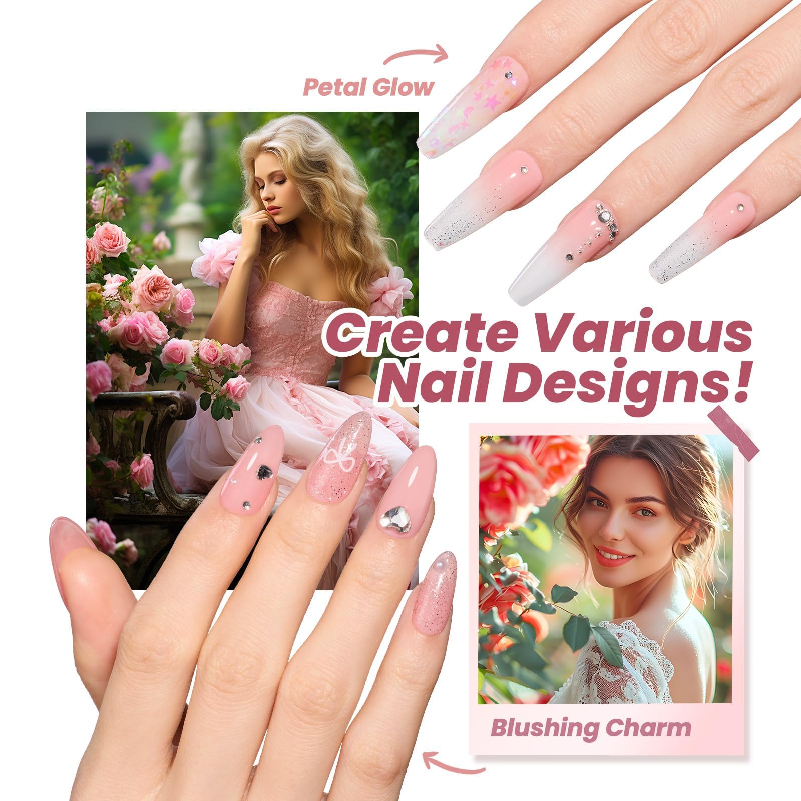 Rose Garden - 5 Colors Walk Nude Pink Gel Polish Set with Base Top Coat
