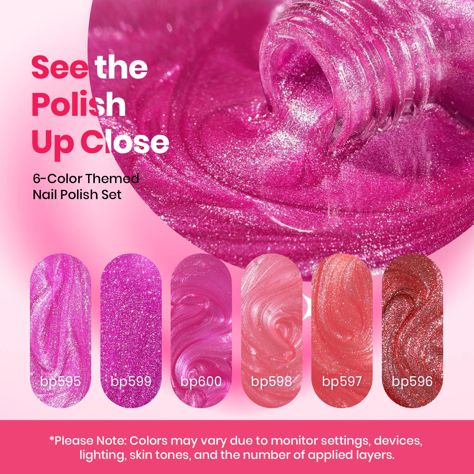 Beetles Valentines Nails Polish Set - Hearts Aflutter 6 Colors Hot Pink Red Light Pink Nail Polish