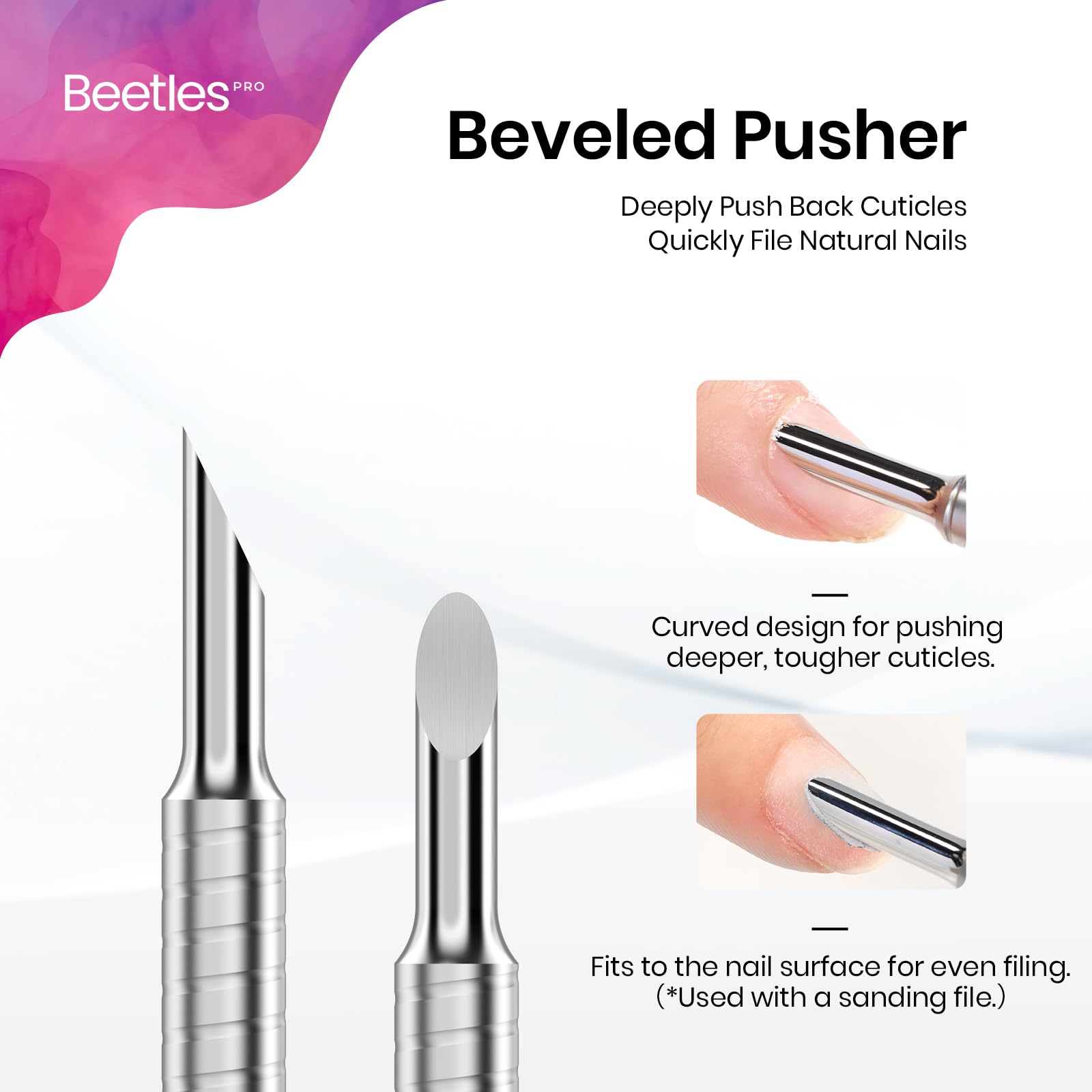 Loop Pusher 23mm + Beveled Pusher 9mm Beetles Cuticle Nippers Professional Trimmer